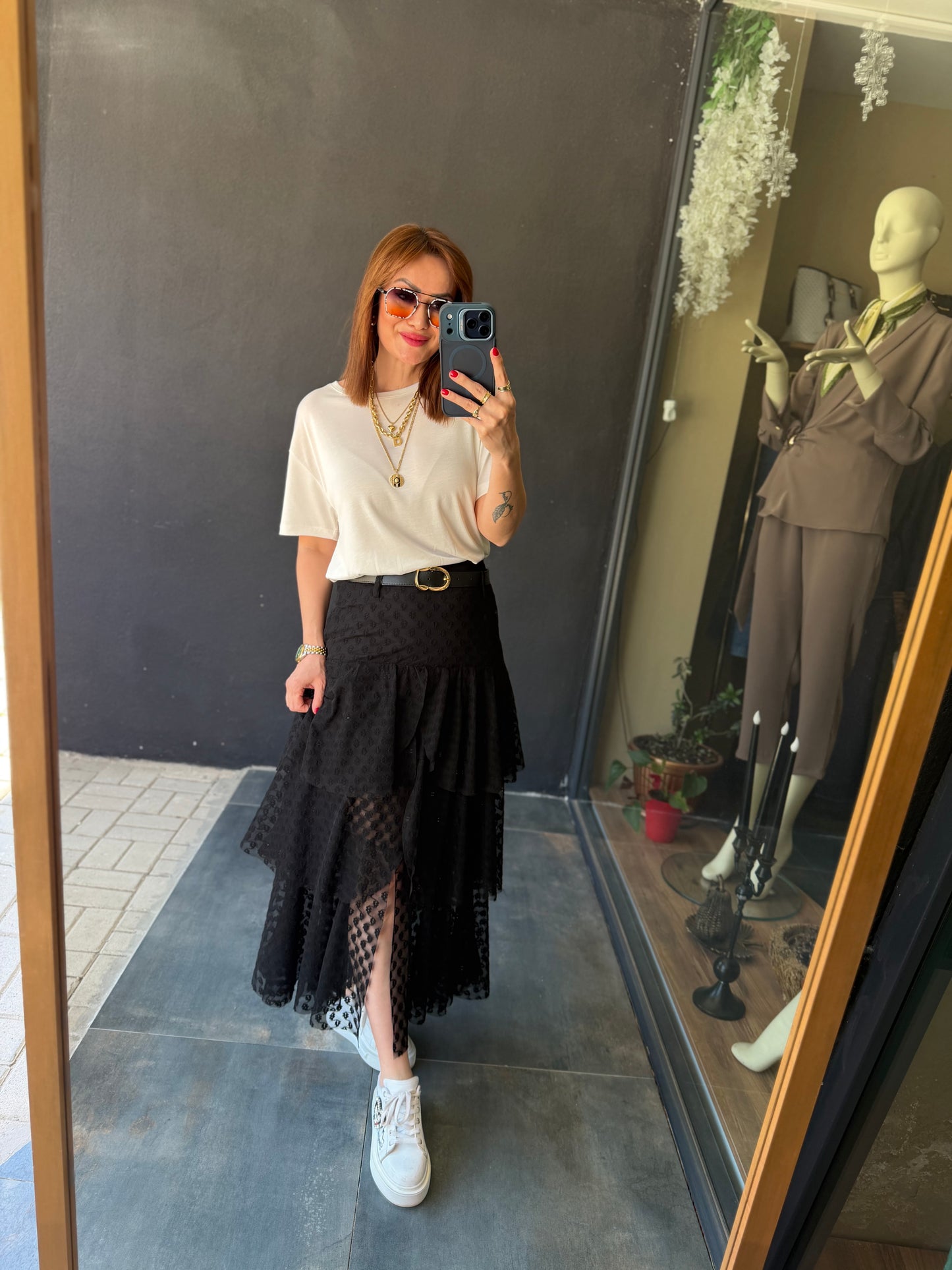Rozile Siyah Katlı Etek