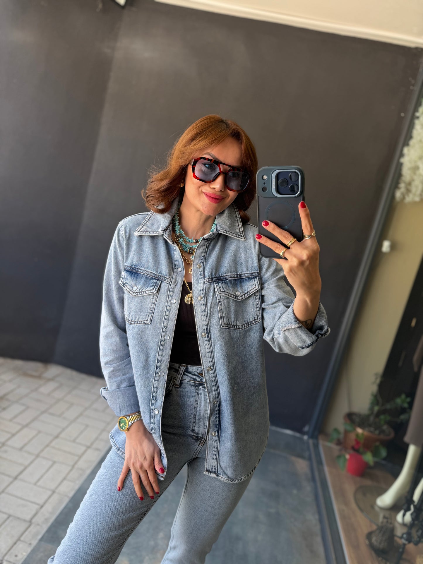Melany Buz Mavisi Jean Gömlek