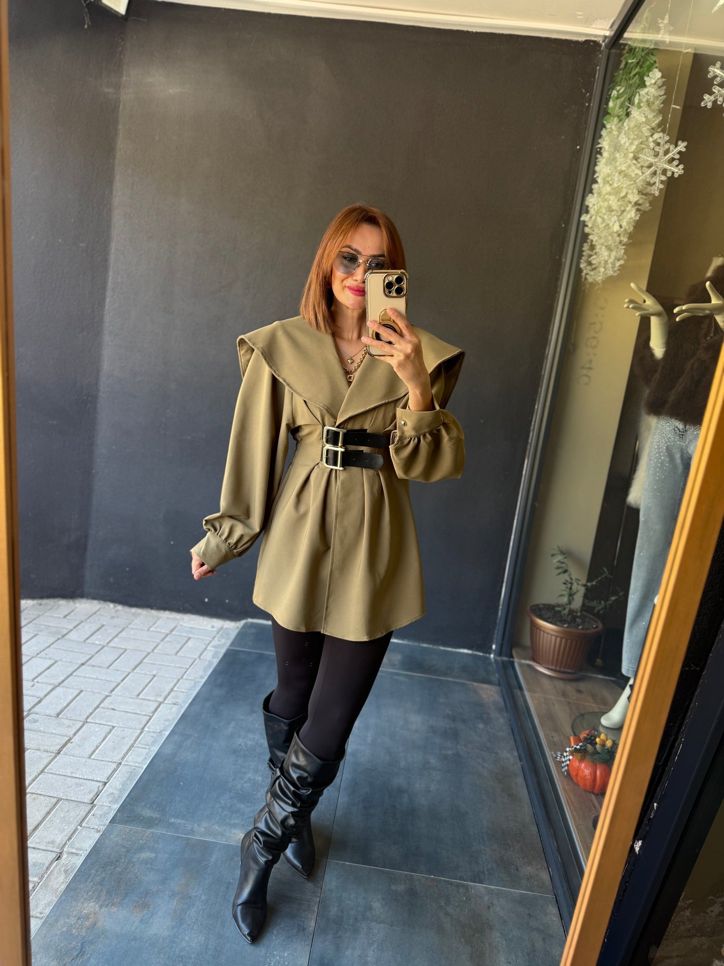 Şamda Haki Şal Yaka Ceket