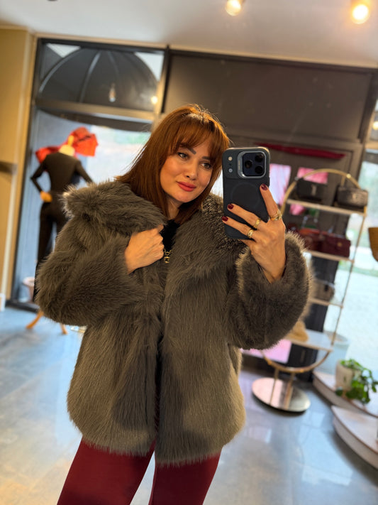 Nüans Gri Astarlı Kürk