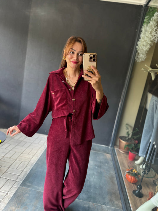 Doriko Bordo Kadife Takım