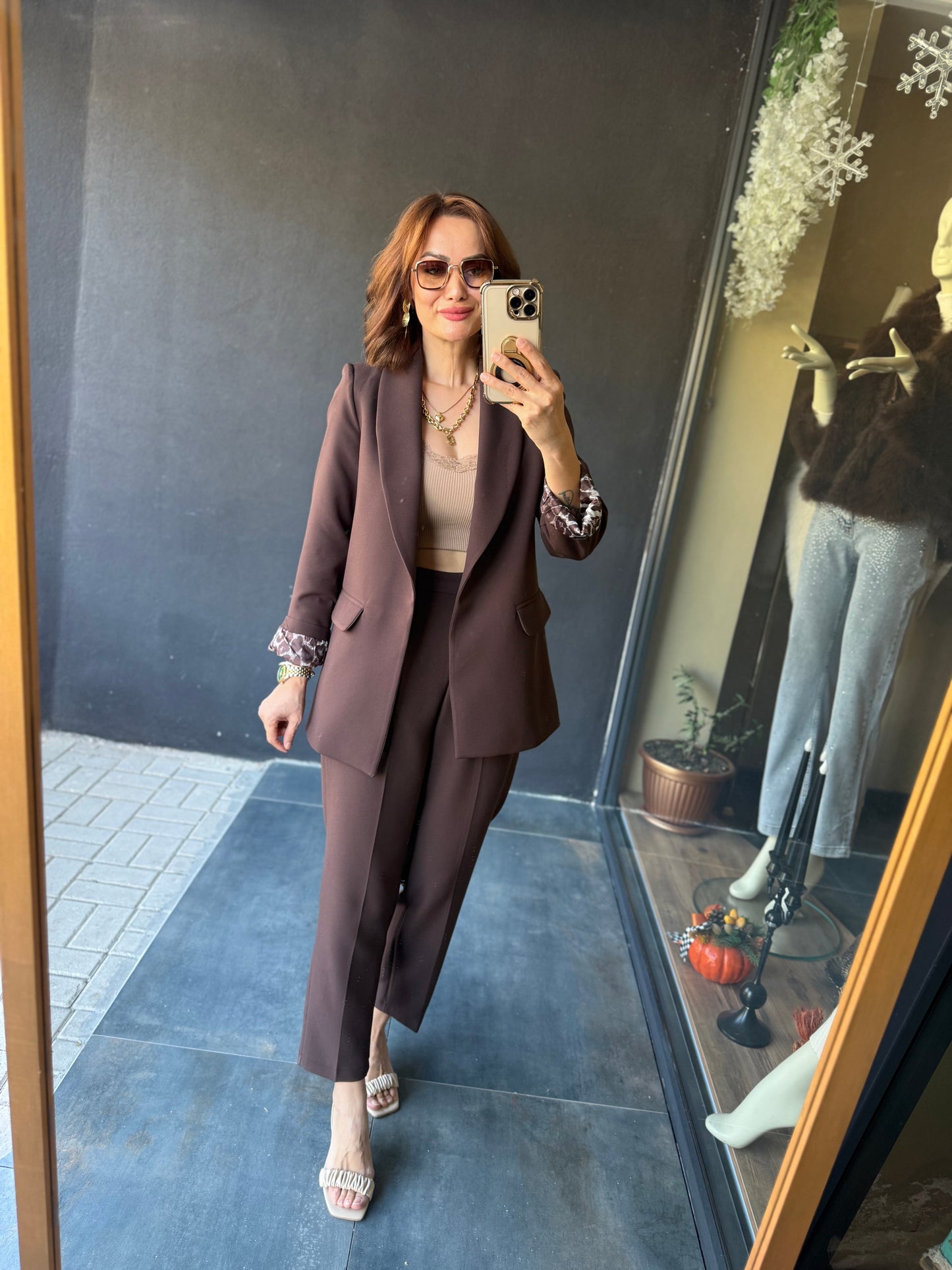 Melanj Kahve Ceket & Pantolon Takım