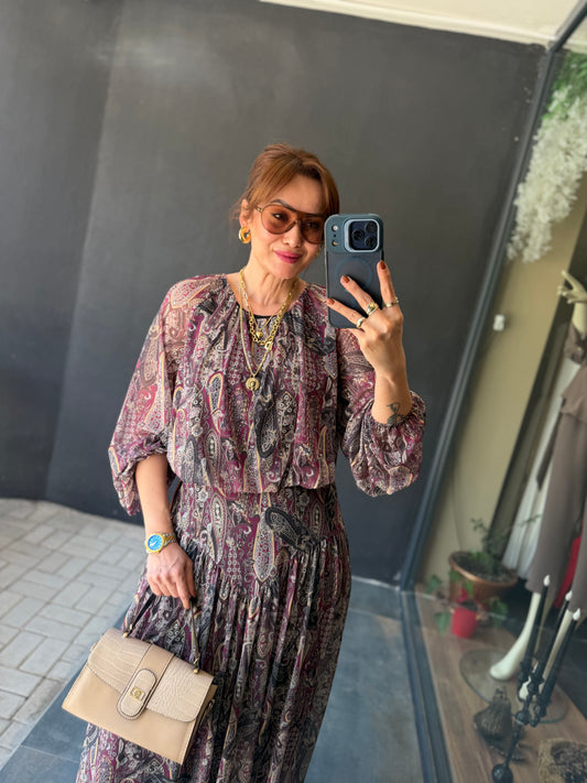 Bosyo Bordo Etnik Etek & Bluz Takım
