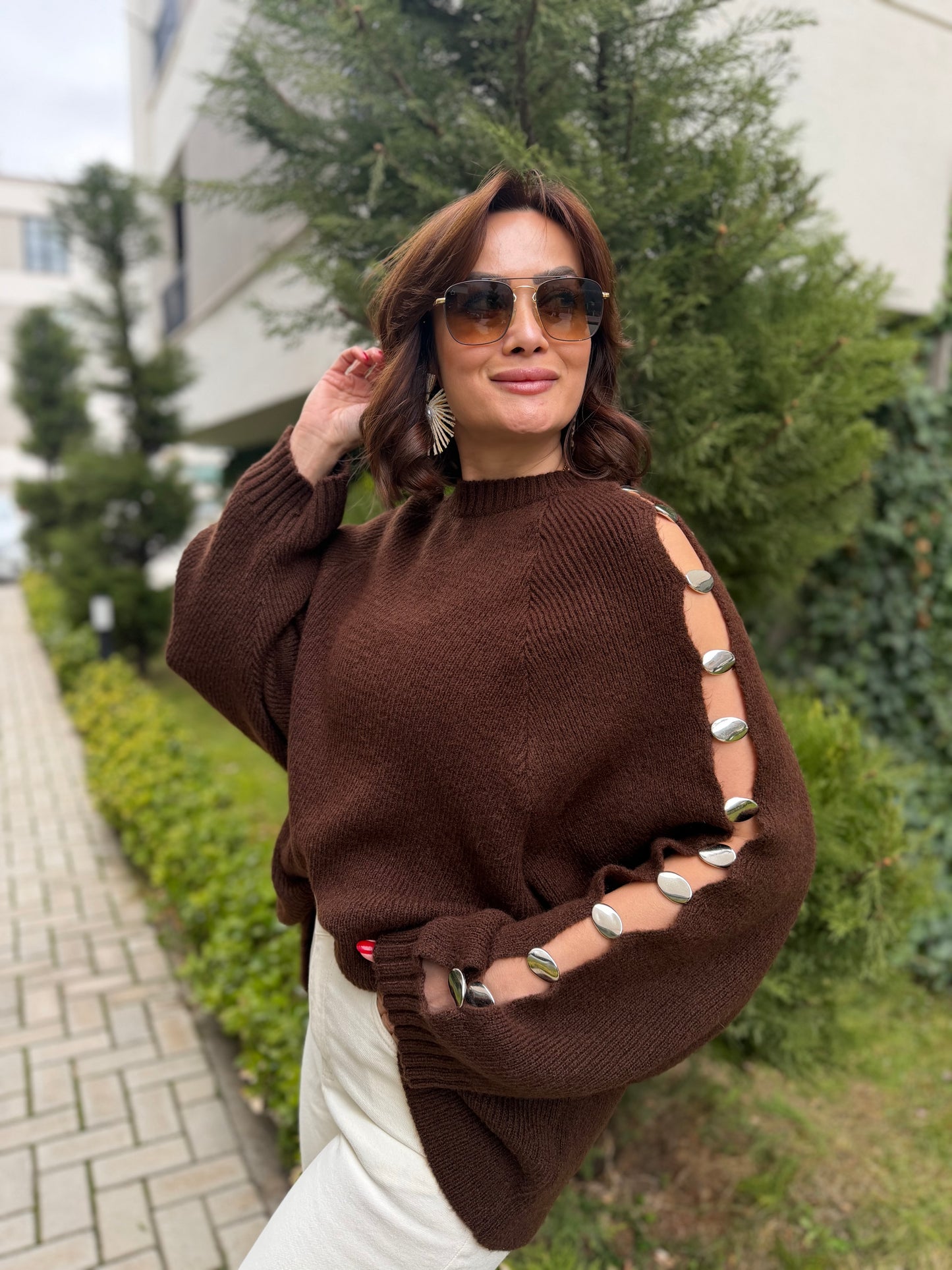 Beky Kahverengi Kaşmir Droplu Kazak