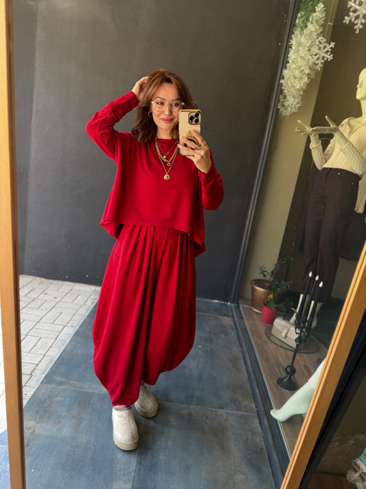 Modal Kırmızı Harem Takım