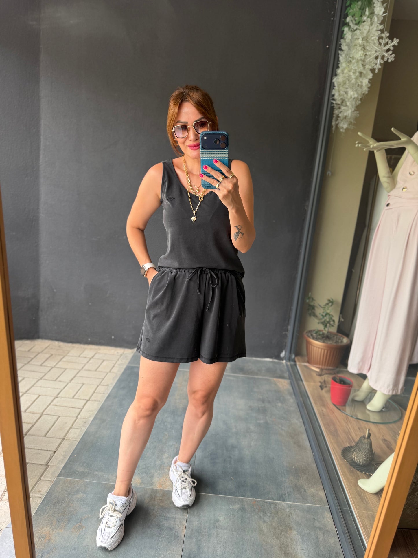 Siyah Aura Modal Şort Takım