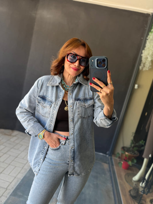 Melany Buz Mavisi Jean Gömlek