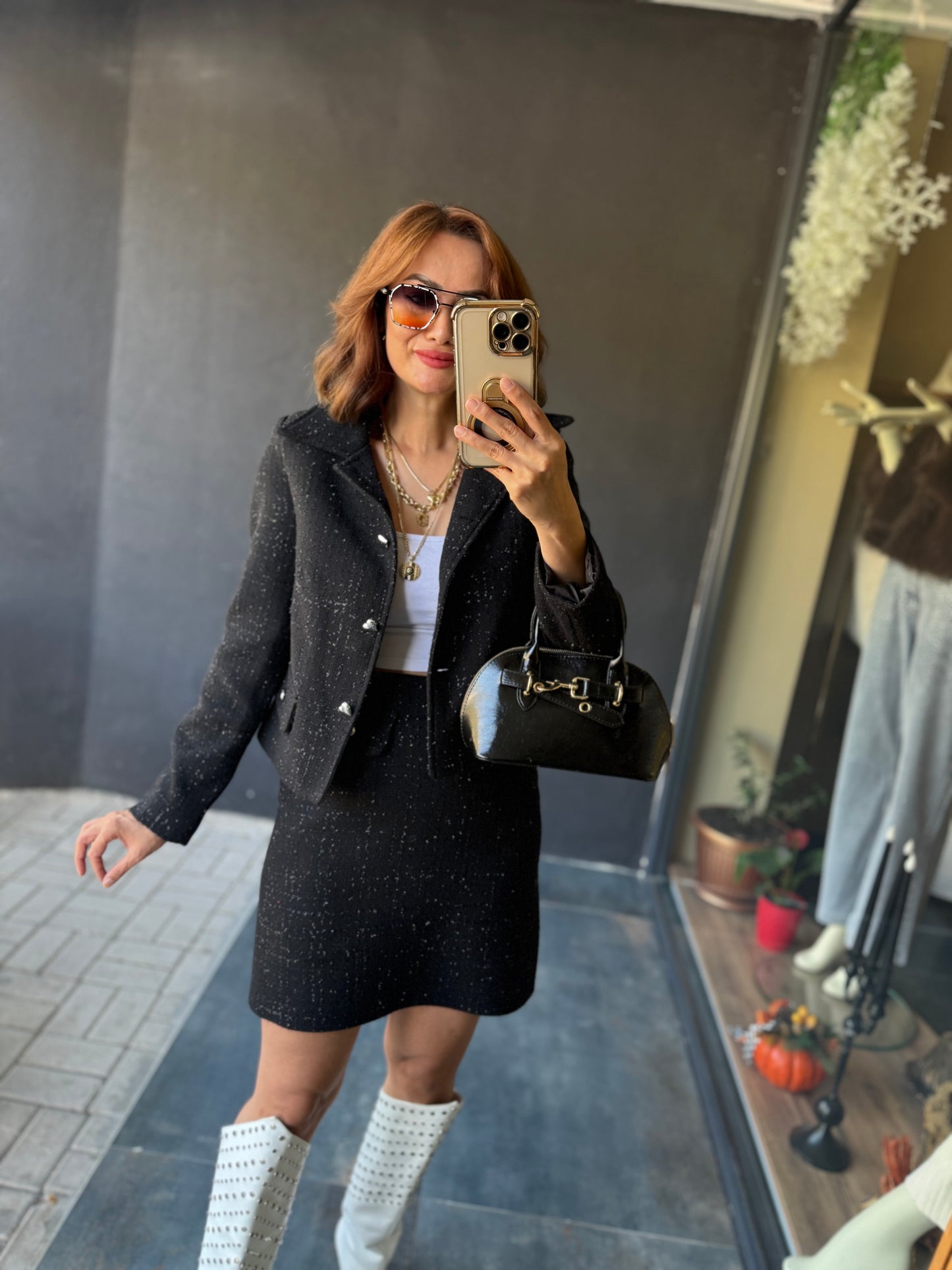 Twitz Siyah Etek & Ceket Takım