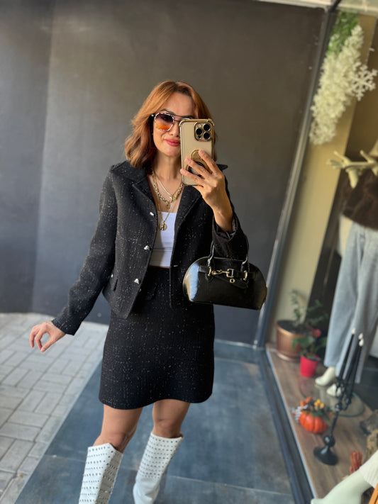 Twitz Siyah Etek & Ceket Takım