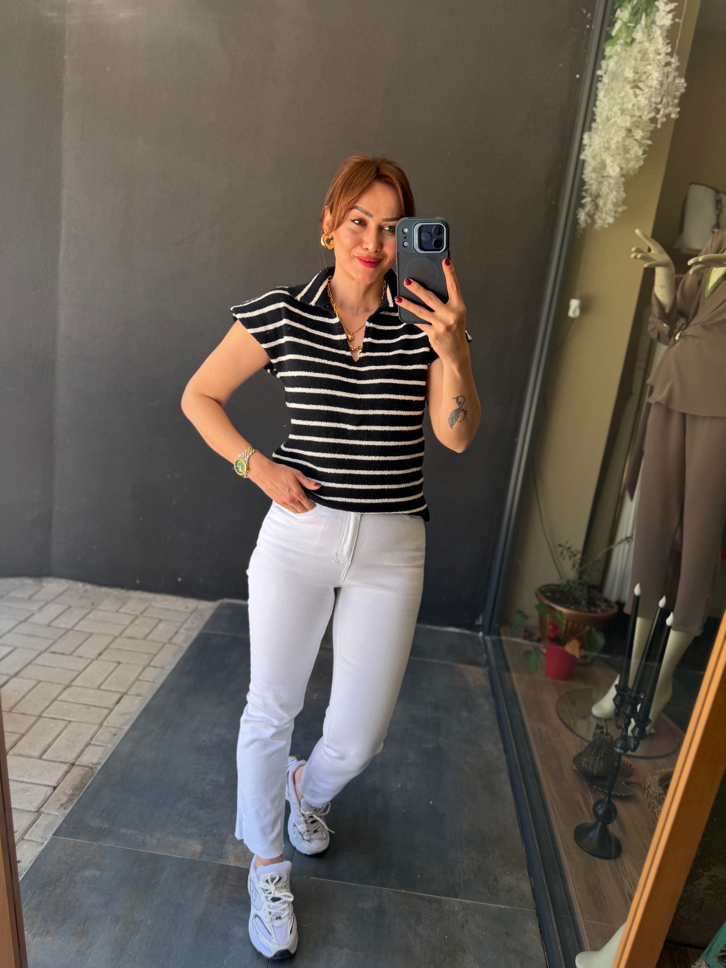 Virage Lacivert Çizgili Triko Bluz