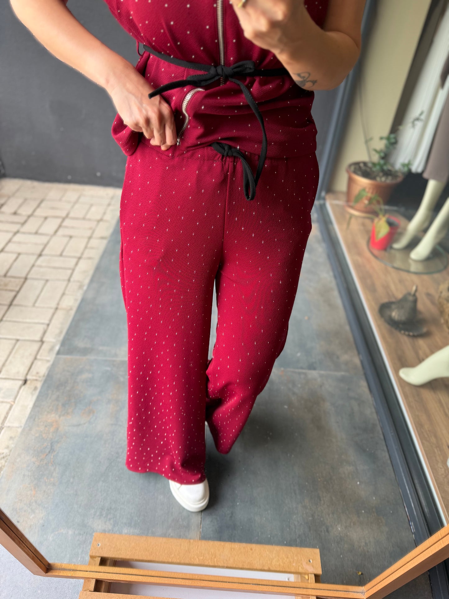 Bordo Taş Detaylı Fermuarlı Takım