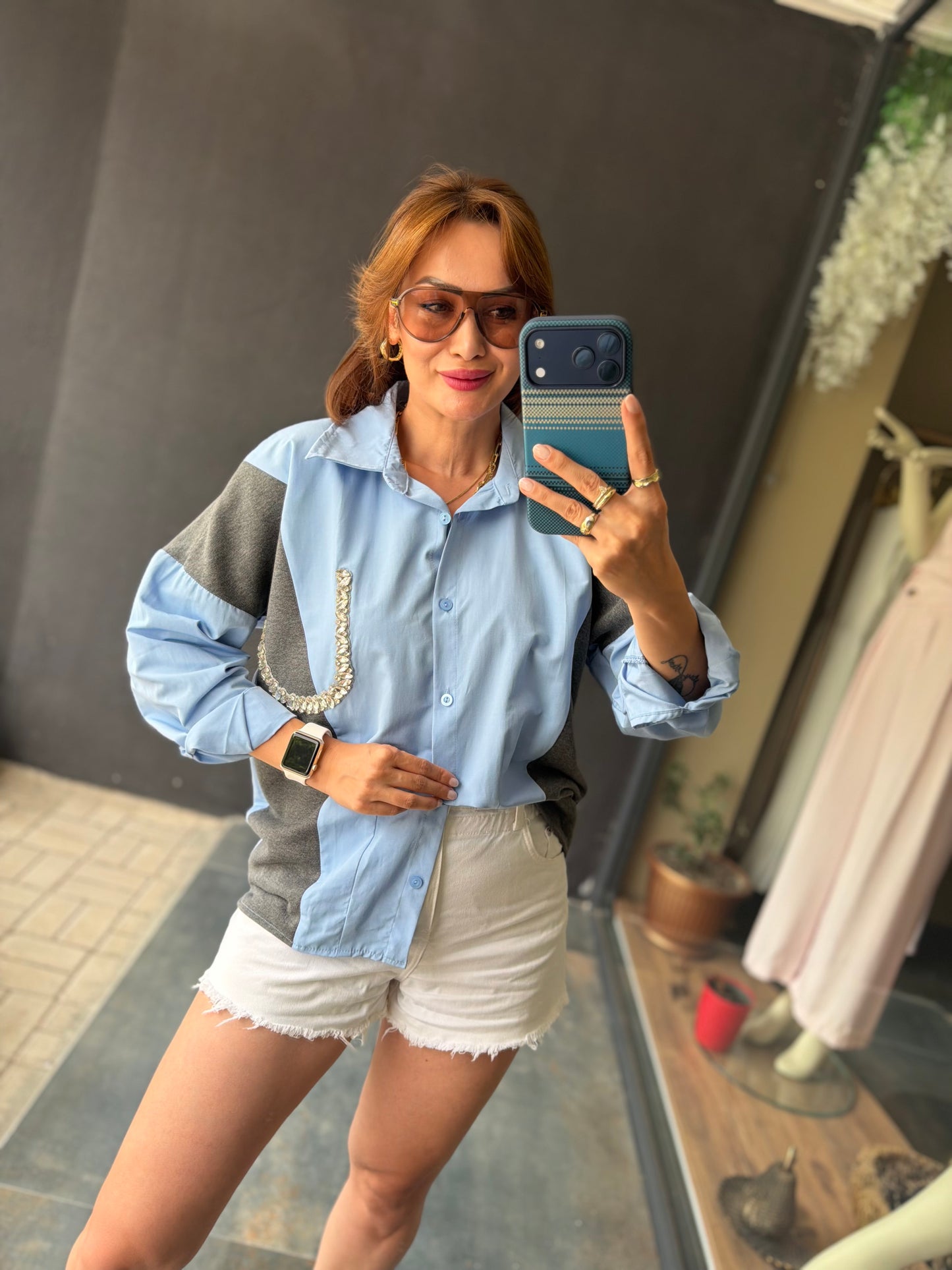 Pearl Pocket Mavi Gömlek ✨