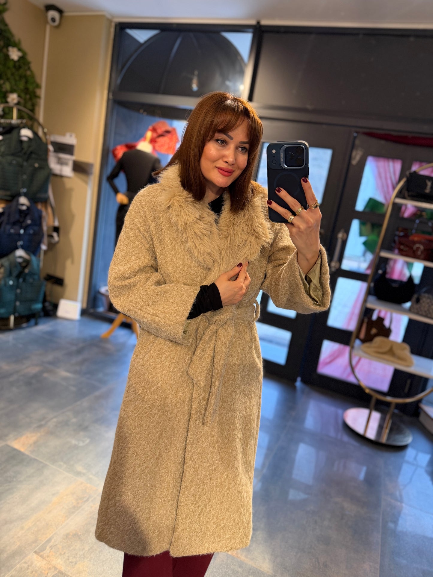 Fancy Bej Keçe Astarlı Mont