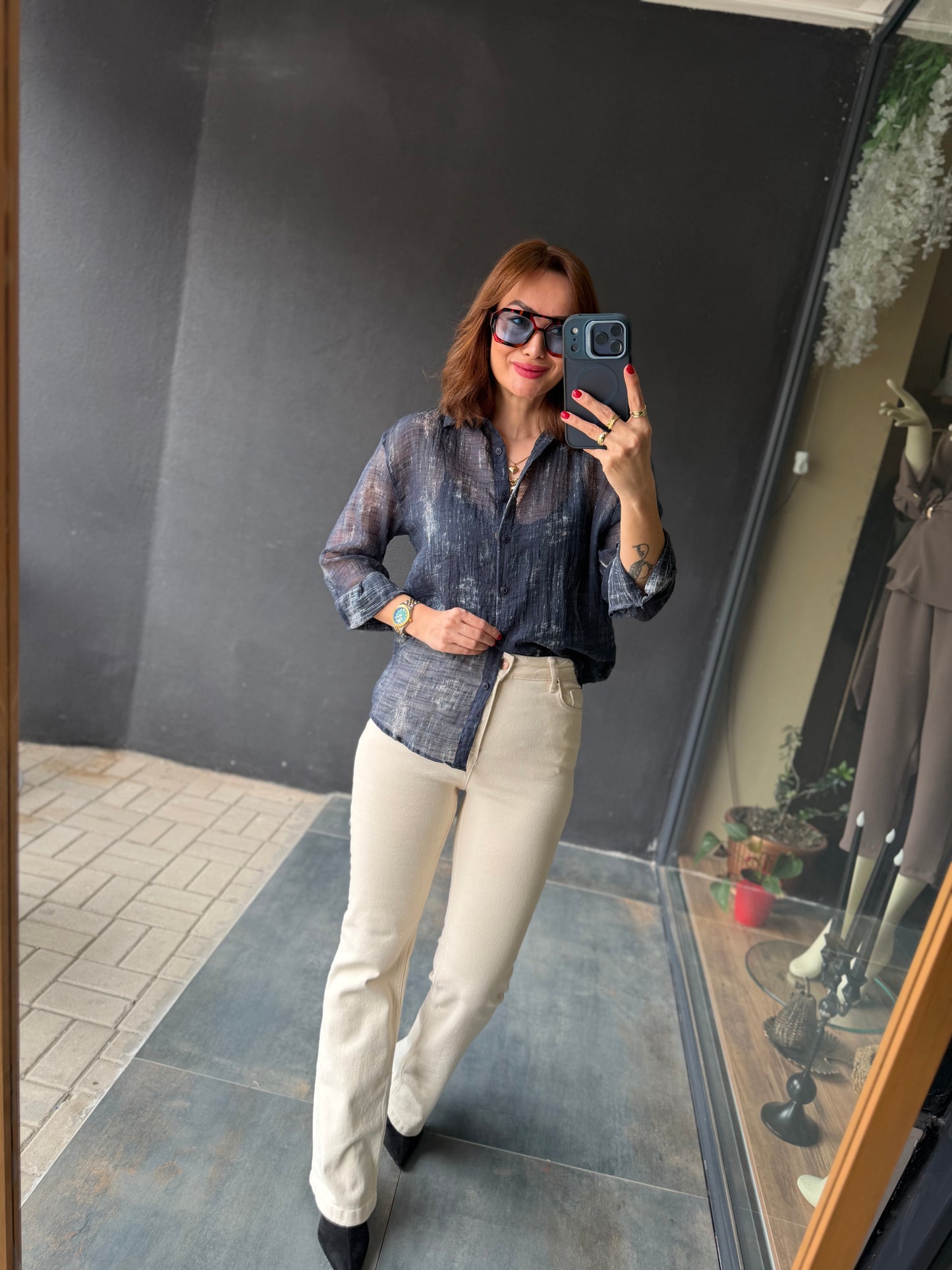 Vilen Mavi Transparan Gömlek