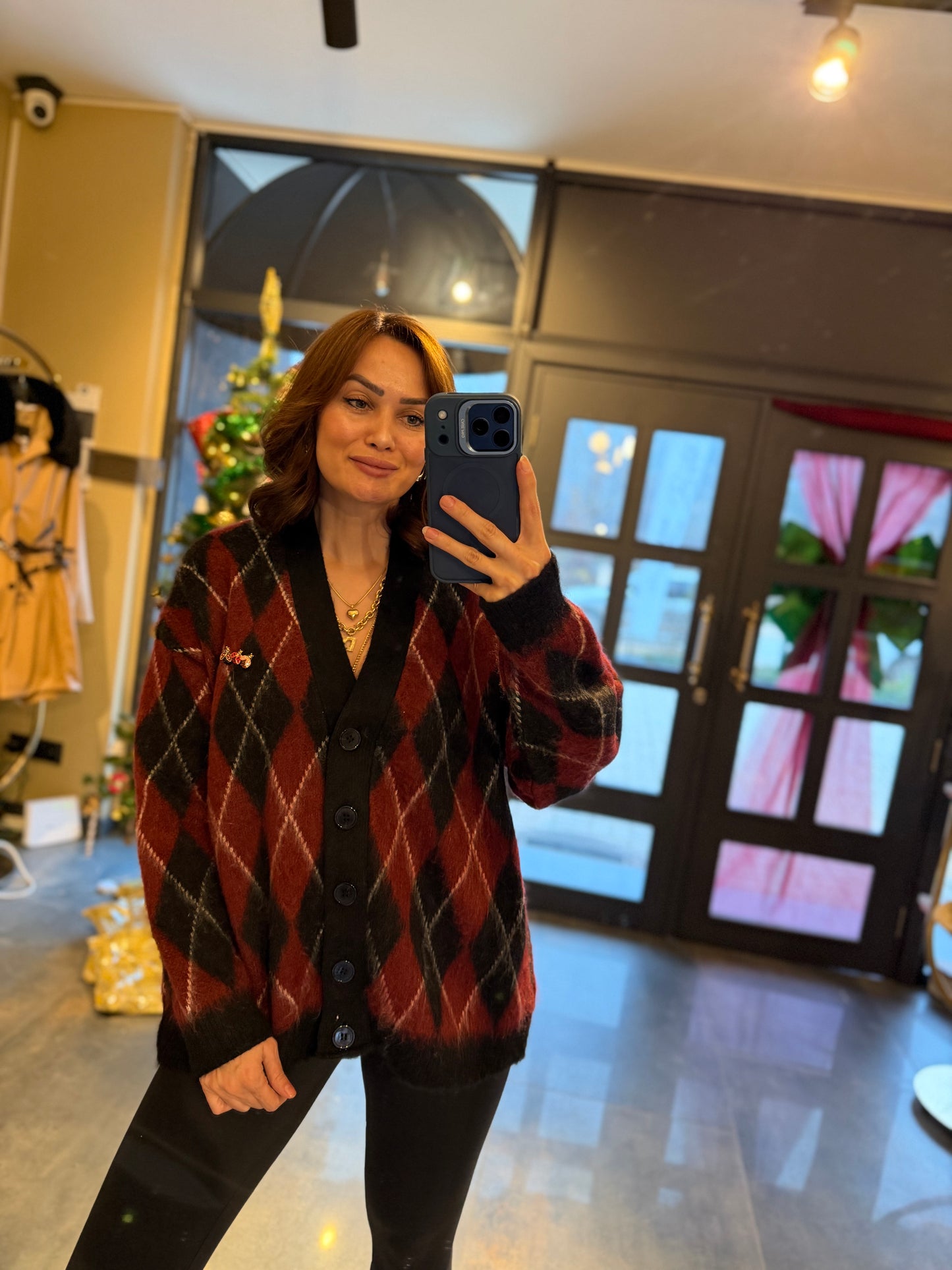 Estas Bordo Baklava Desen Hırka