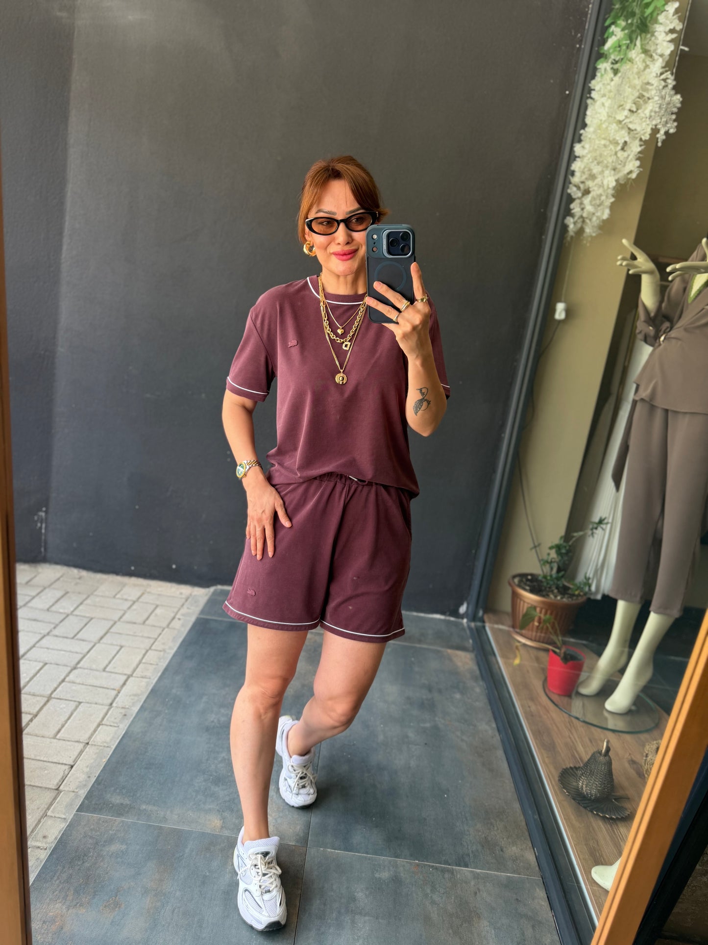 Günlük Basic Şortlu Kadın Takım Bordo