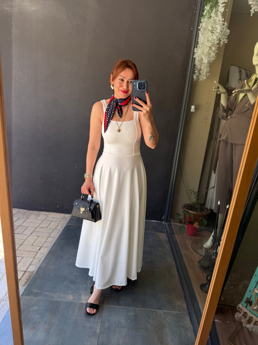 Mathilda Beyaz Midi Elbise