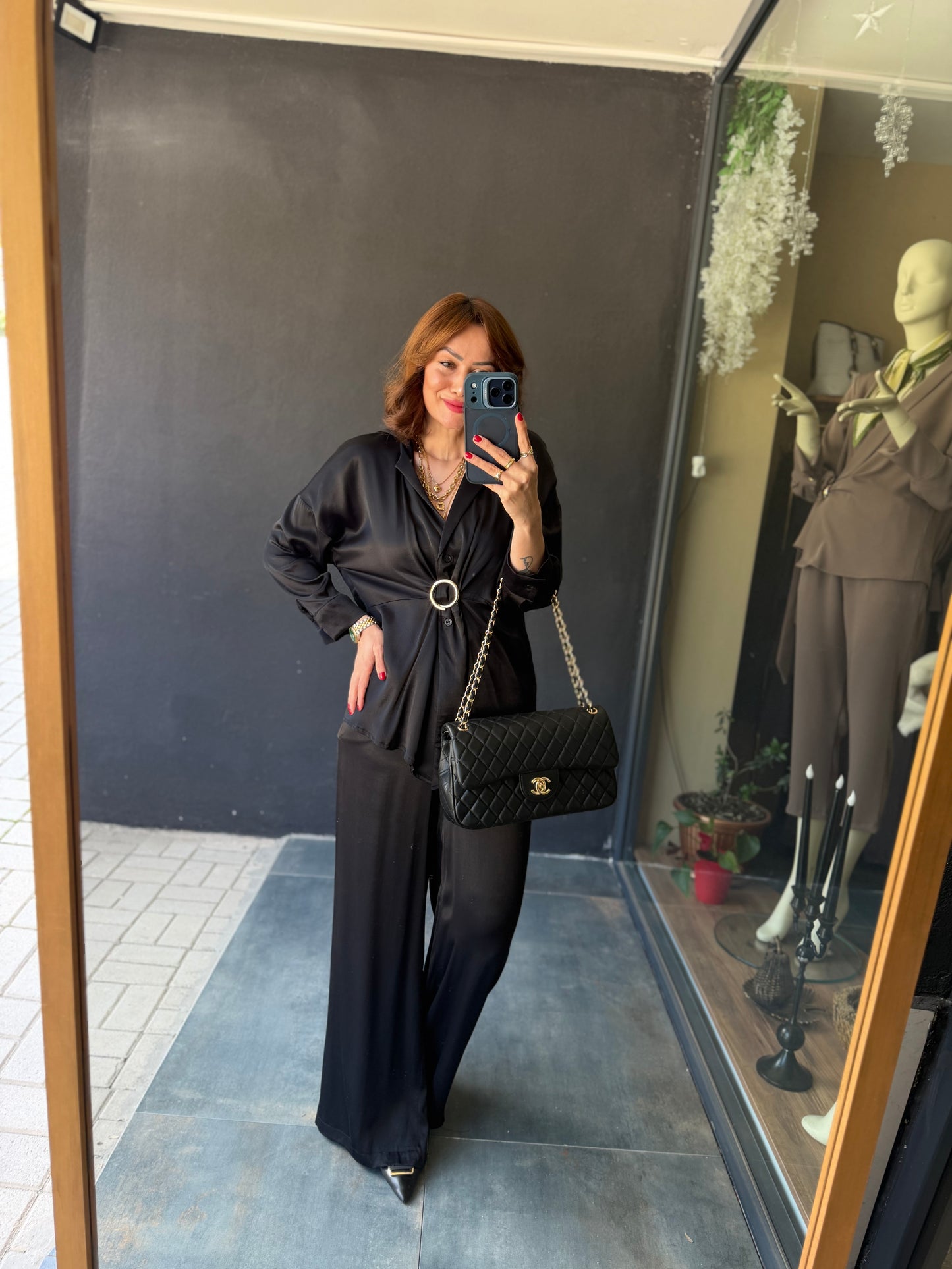 Lost Siyah Pamuklu Saten Broşlu Takım