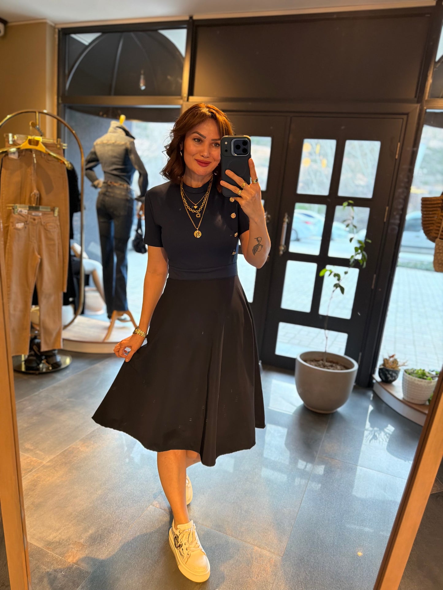 Rona Lacivert Midi Elbise