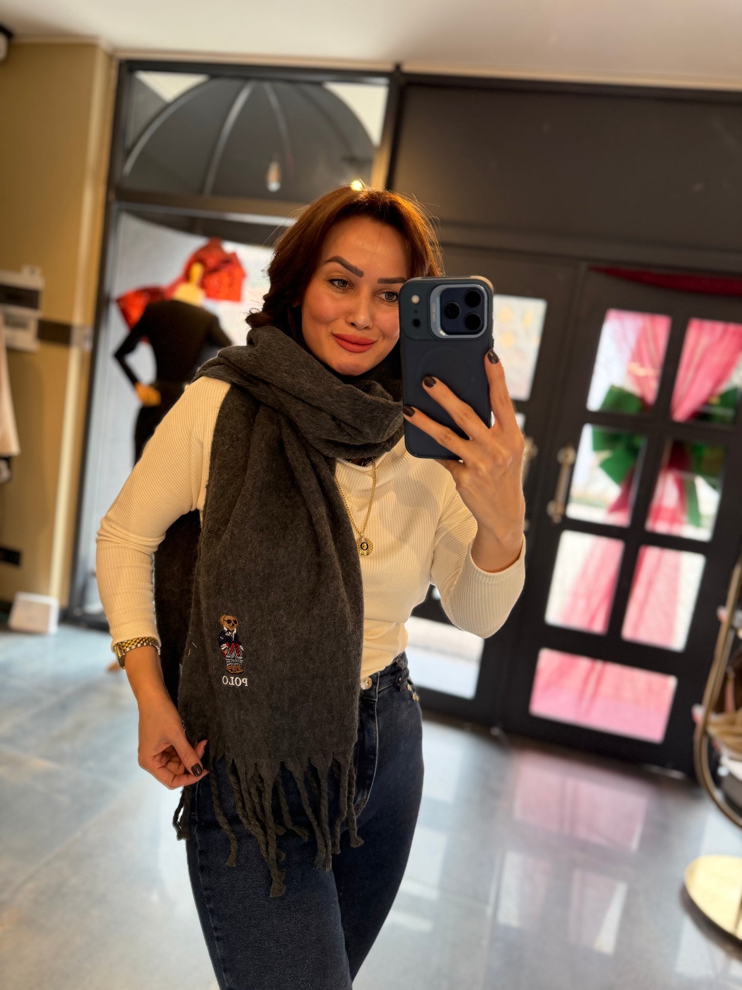 Gustor K.Gri Peluş Atkı