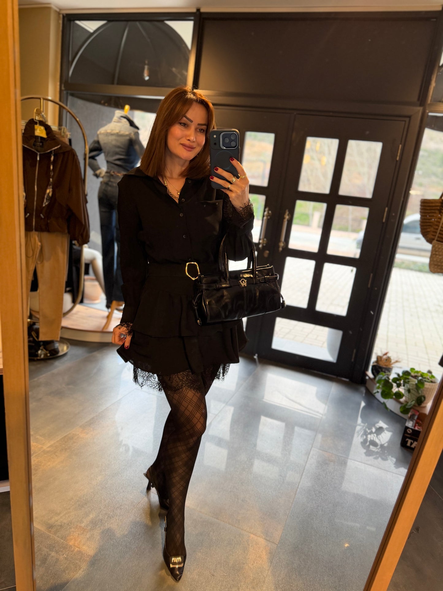 Angeles Siyah Dantel Detaylı Elbise