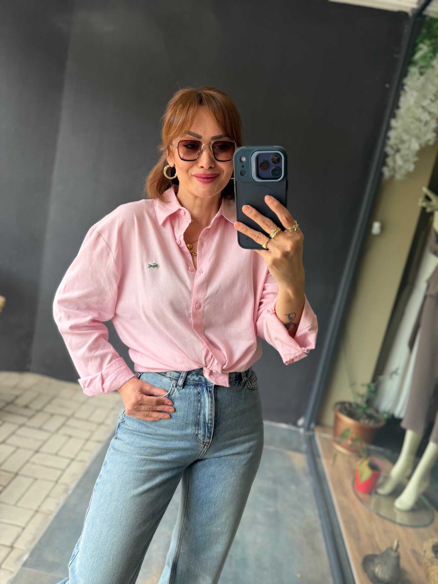 Soft Touch Pembe Oversize Kadın Gömlek