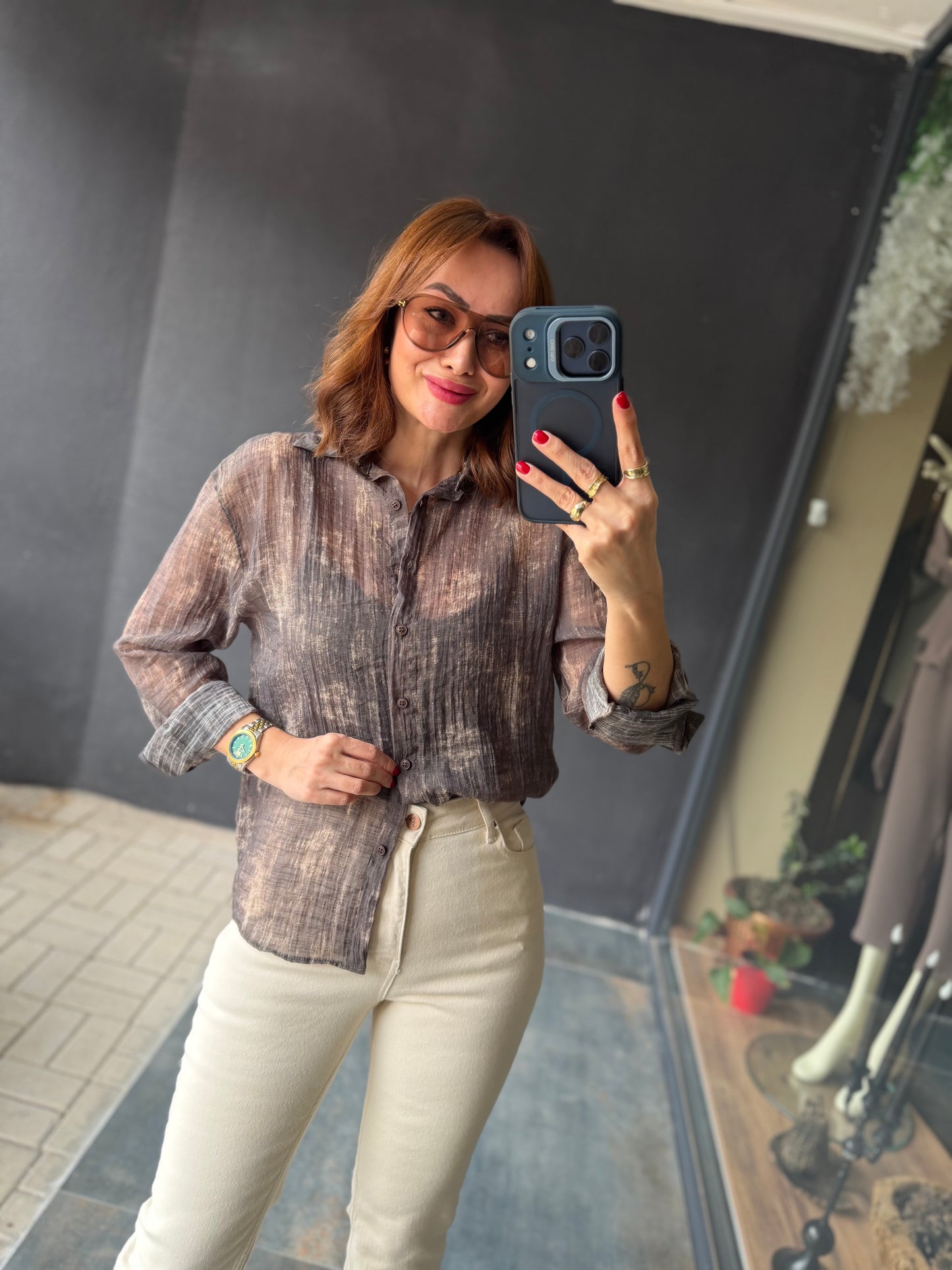 Vilen Kahve Transparan Gömlek