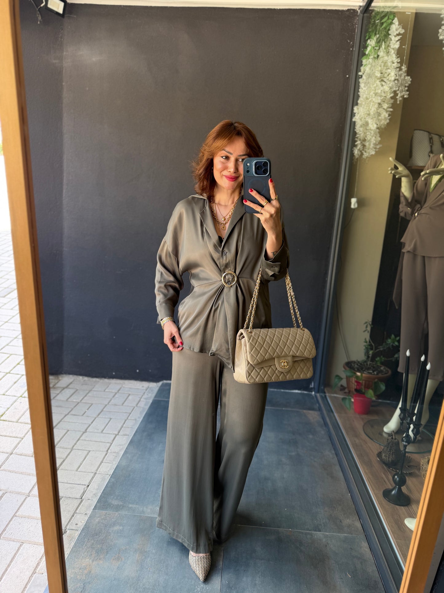 Lost Haki Pamuklu Saten Broşlu Takım