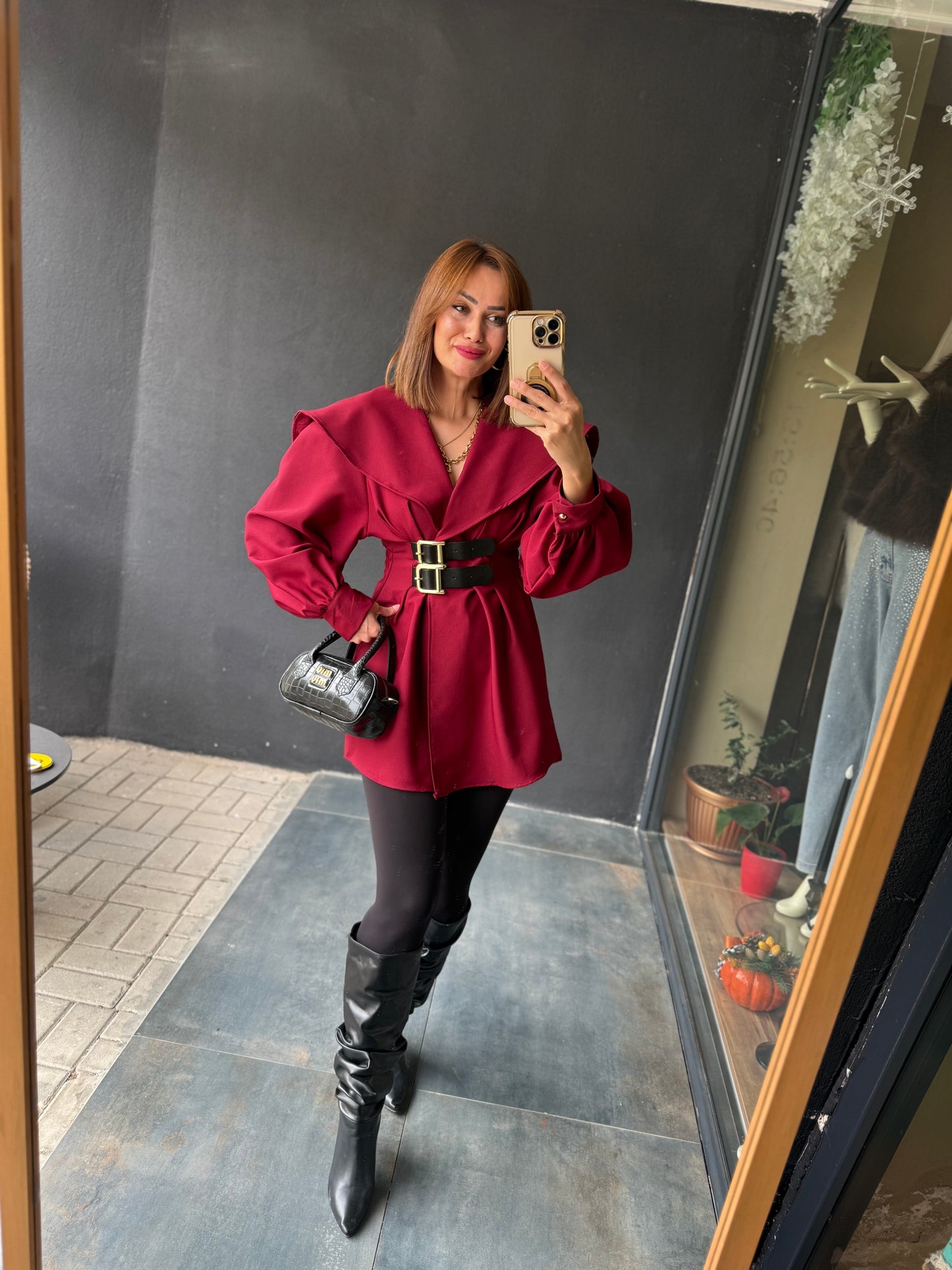 Şamda Bordo Şal Yaka Ceket