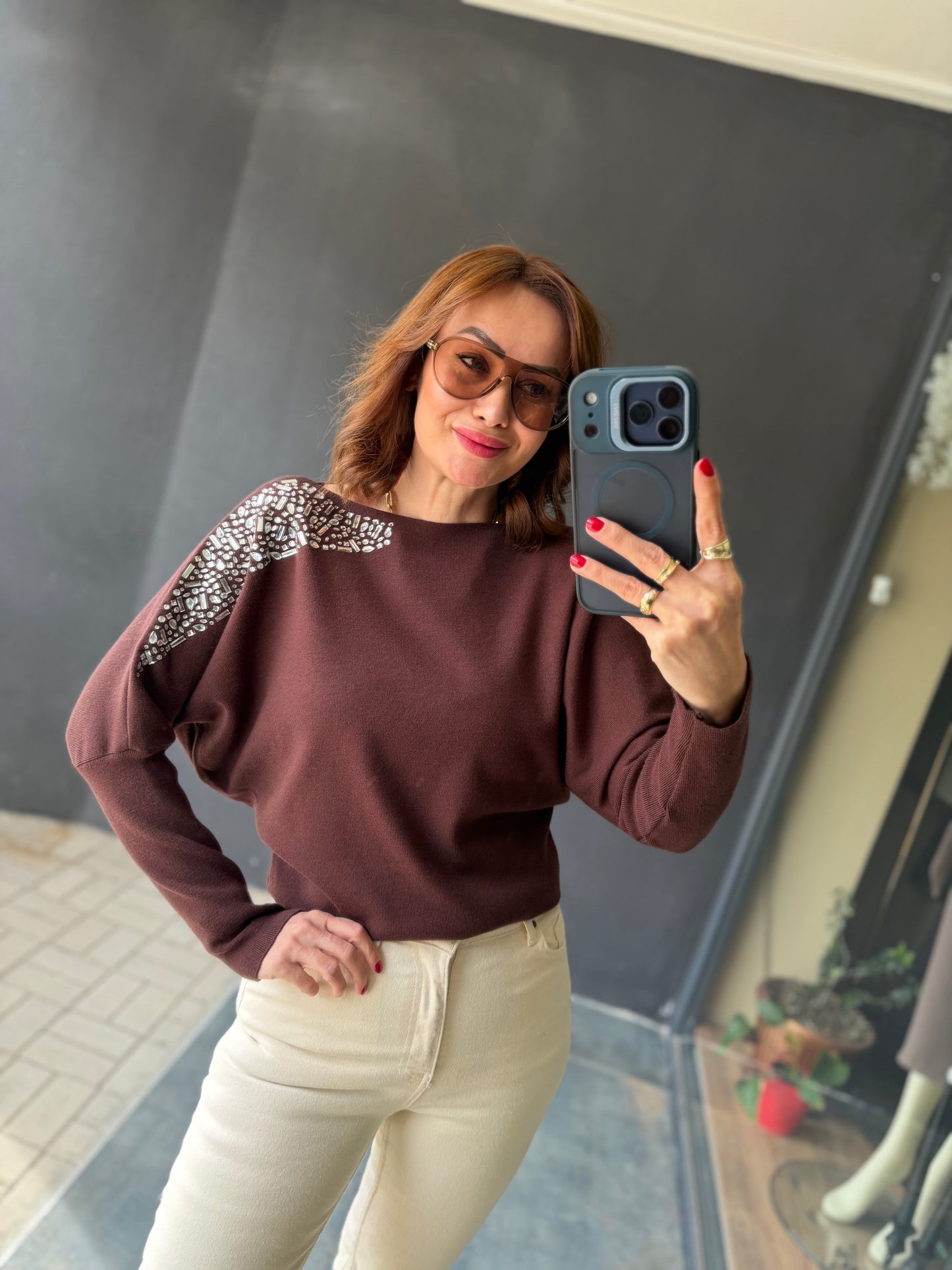 Crowi Kahve Elit Triko Bluz