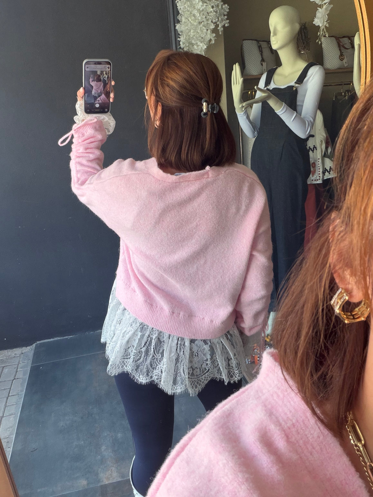 Norel Dantel Detaylı Pembe Hırka