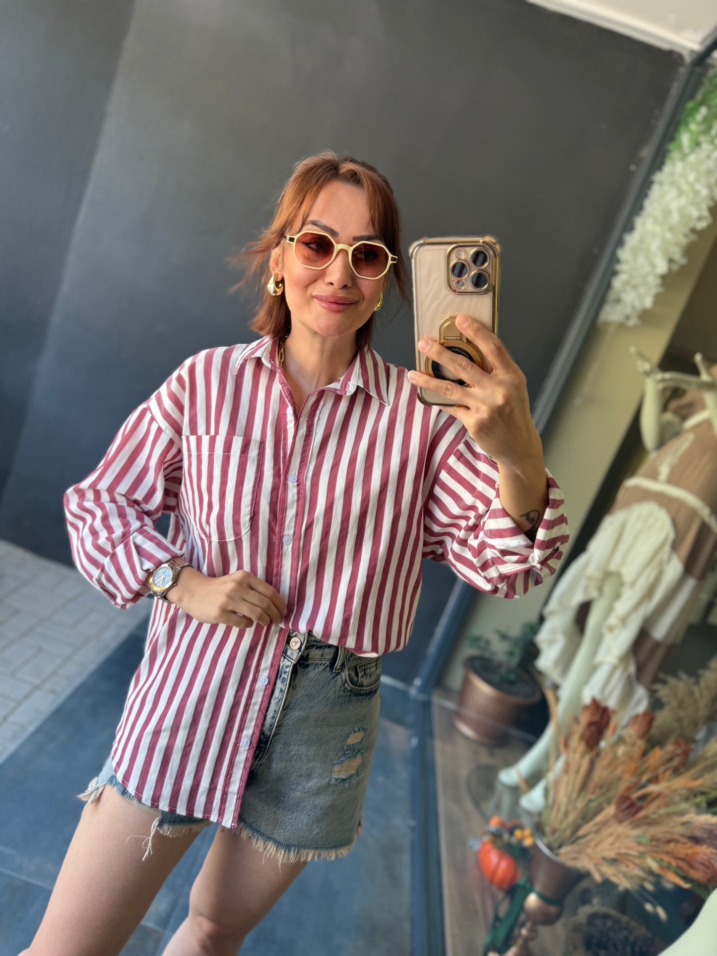 Bısou Bordo Çizgili Gömlek