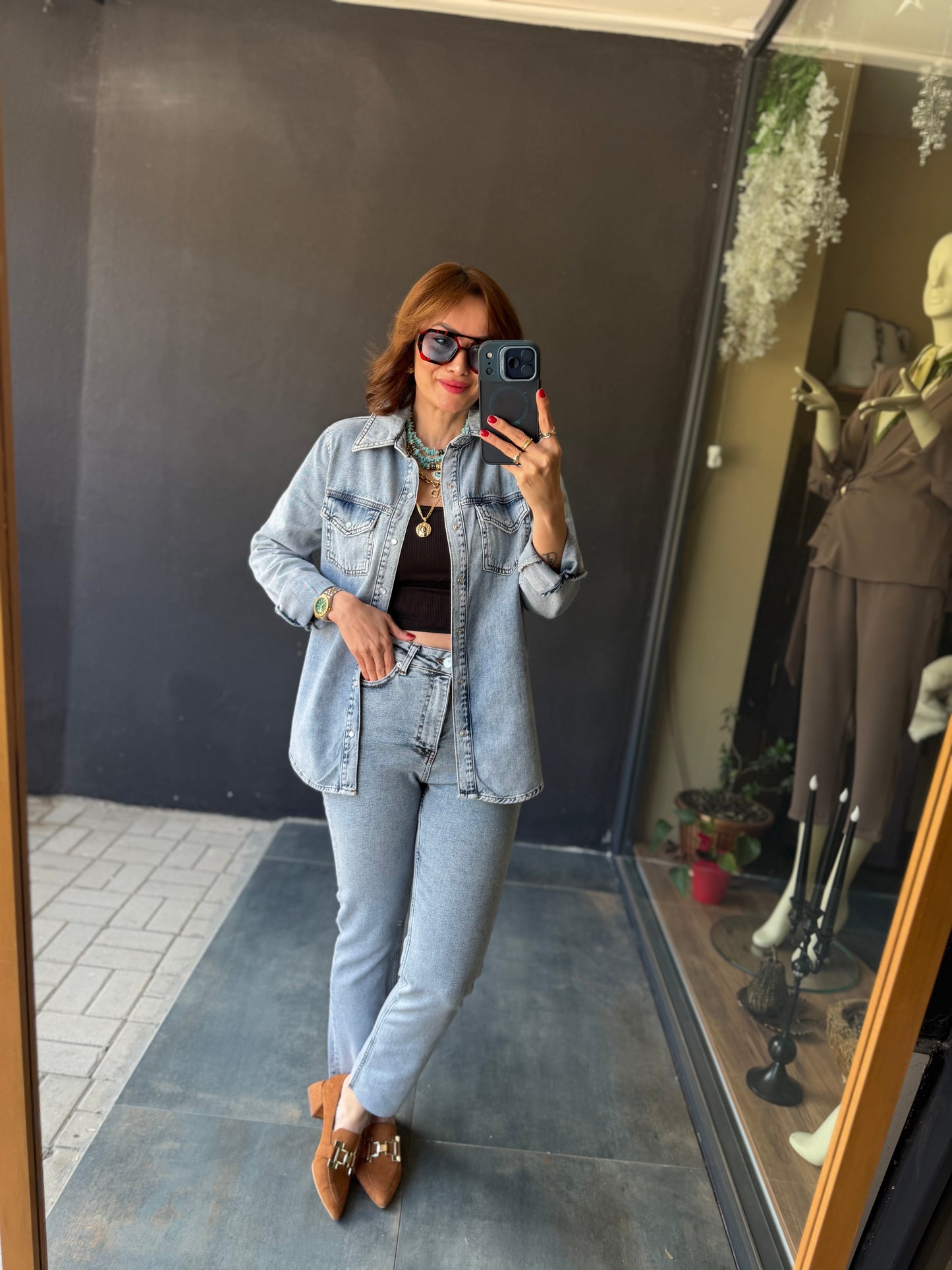 Melany Buz Mavisi Jean Gömlek