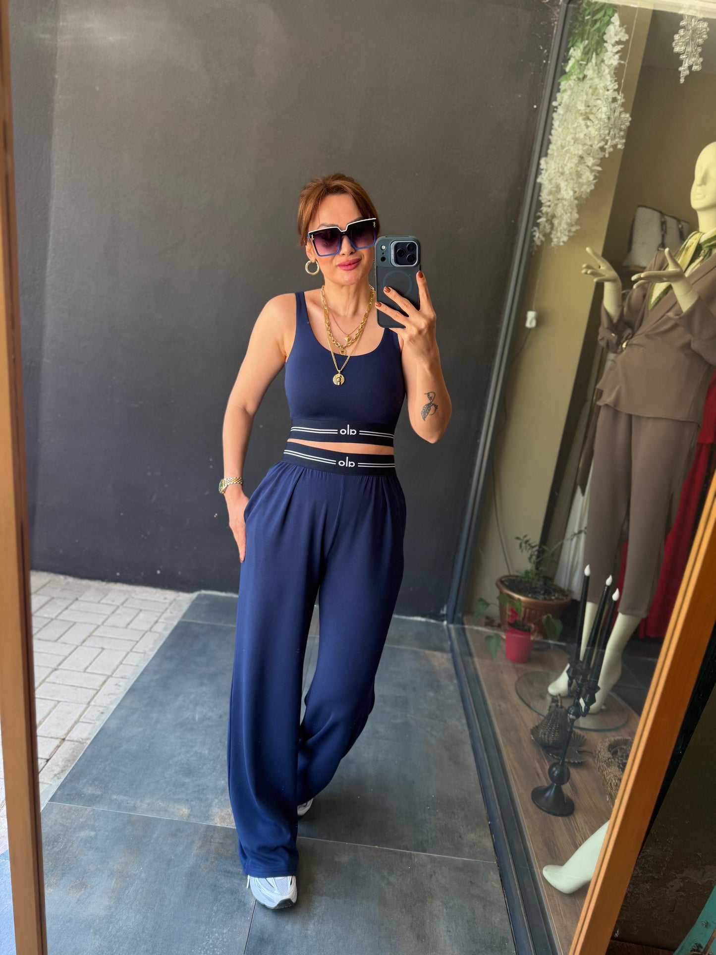 Vestal Lacivert Modal Crop & Pantolon Takım