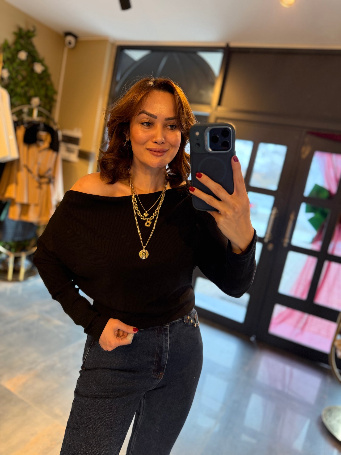 Mysecret Siyah Kayık Yaka Fitilli Bluz