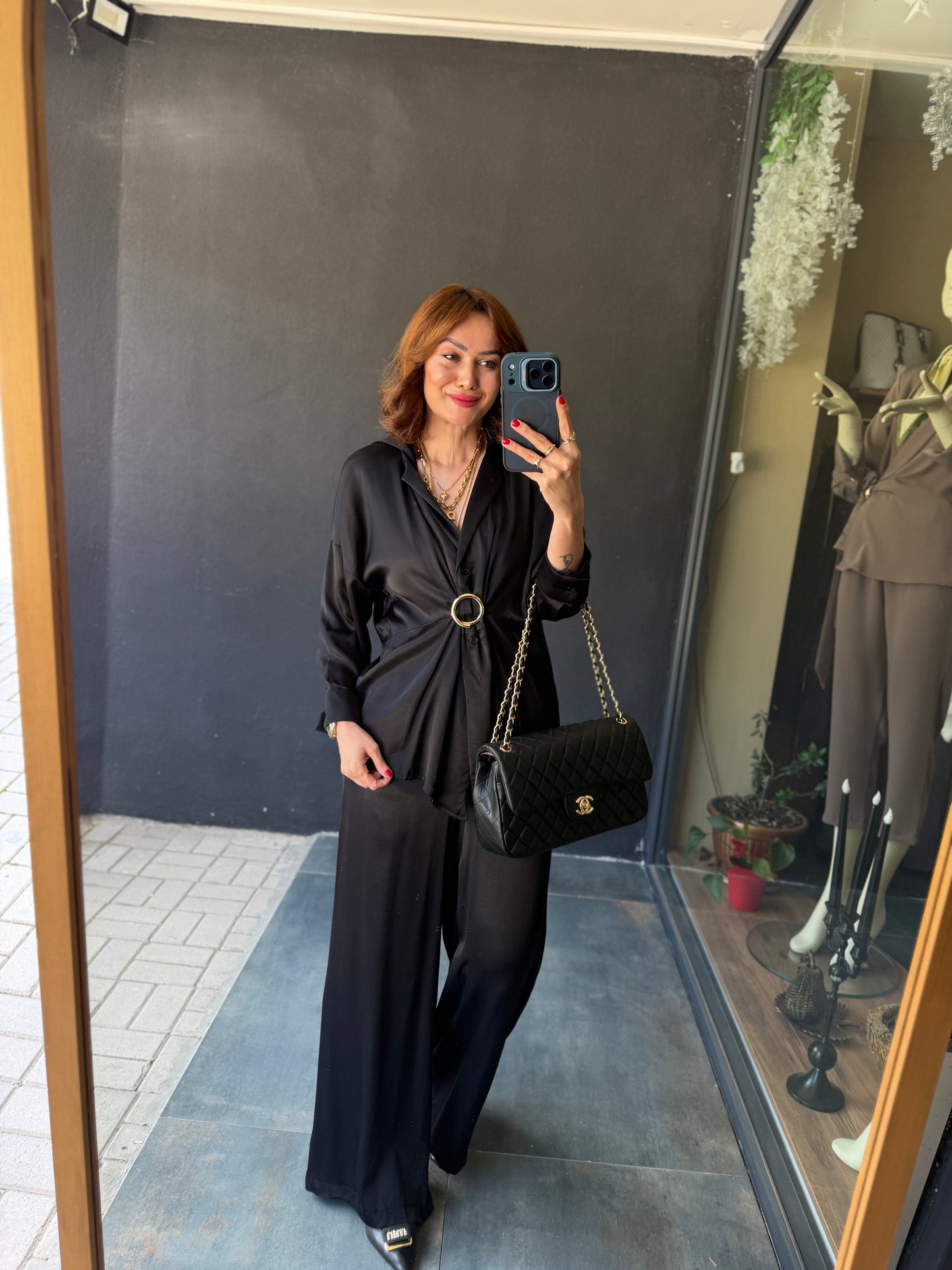 Lost Siyah Pamuklu Saten Broşlu Takım