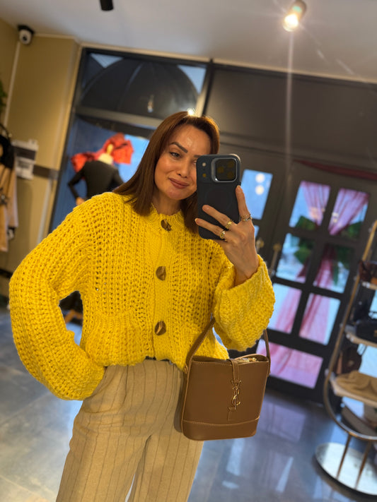 Pega Sarı Gold Düğmeli Hırka