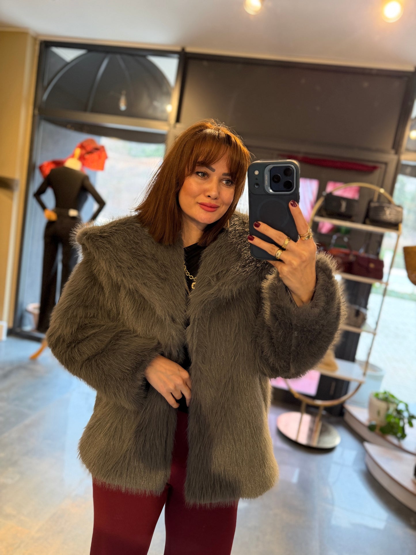 Nüans Gri Astarlı Kürk