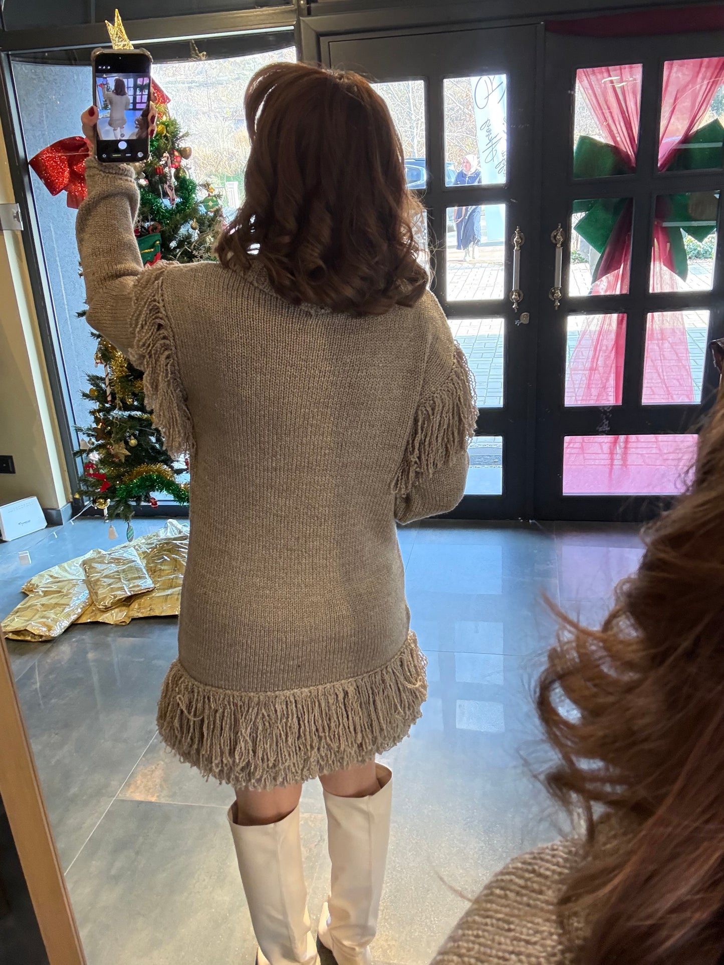 Broni Püsküllü Triko Elbise