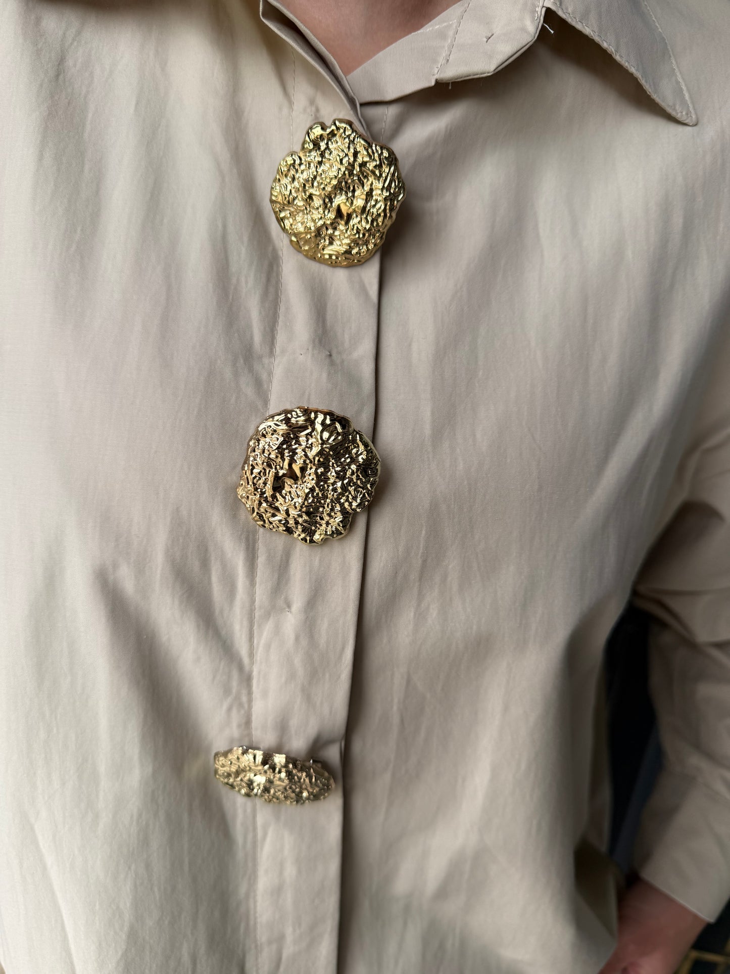 Dafina Gold Broşlu Bej Gömlek