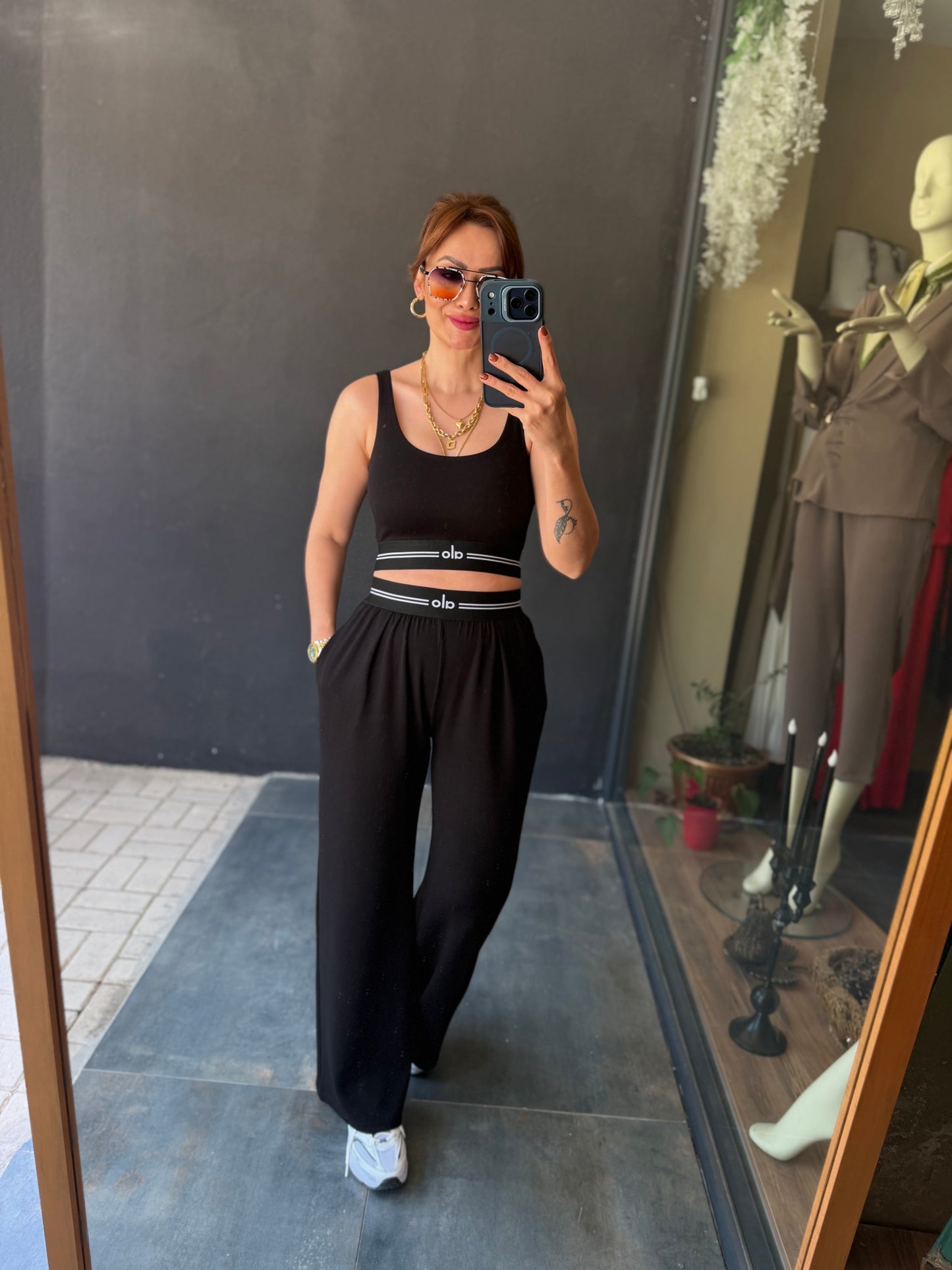 Vestal Siyah Modal Crop & Pantolon Takım