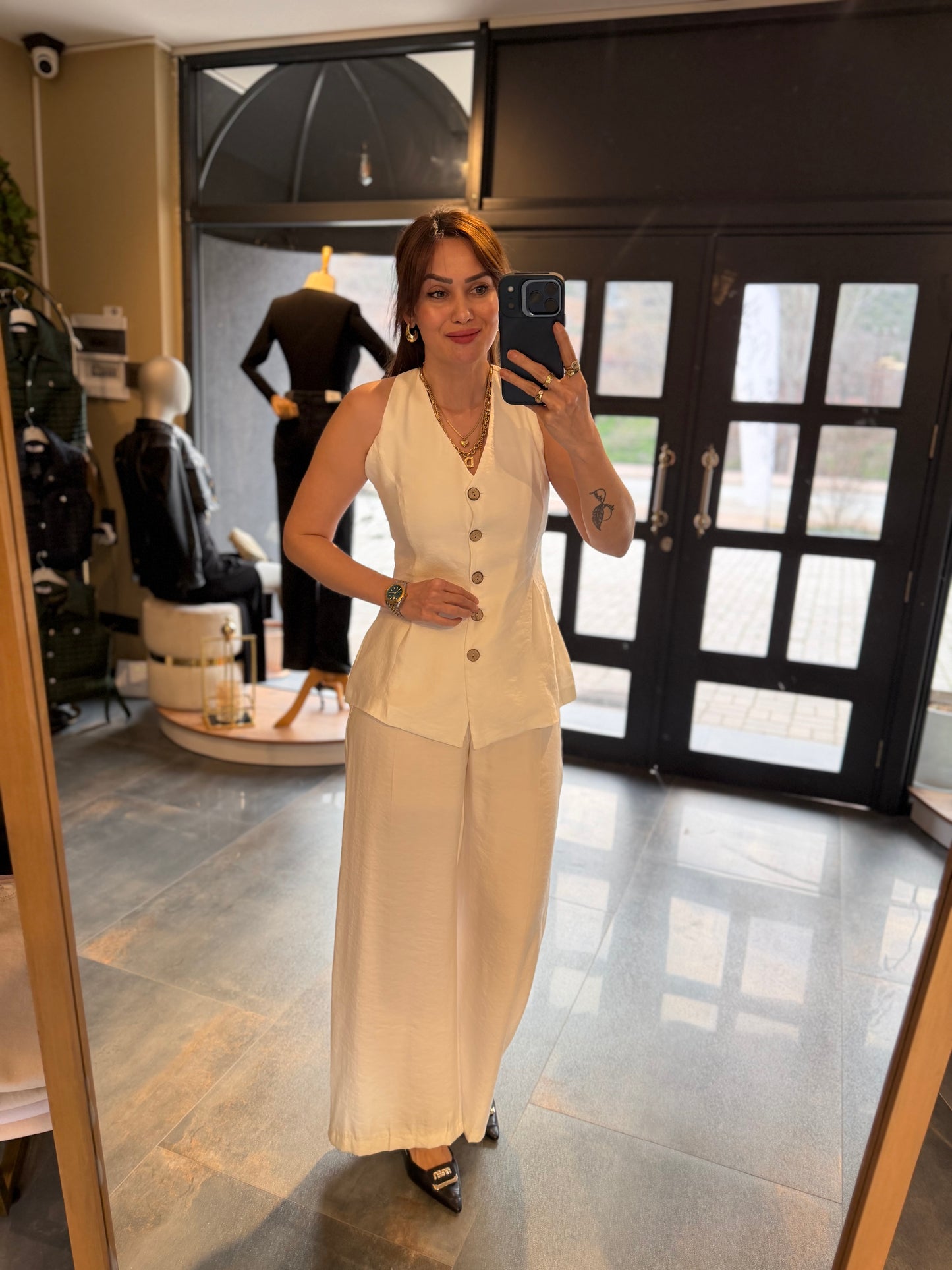 Newstar 5 Beyaz Tensel Yelek & Pantolon Takım