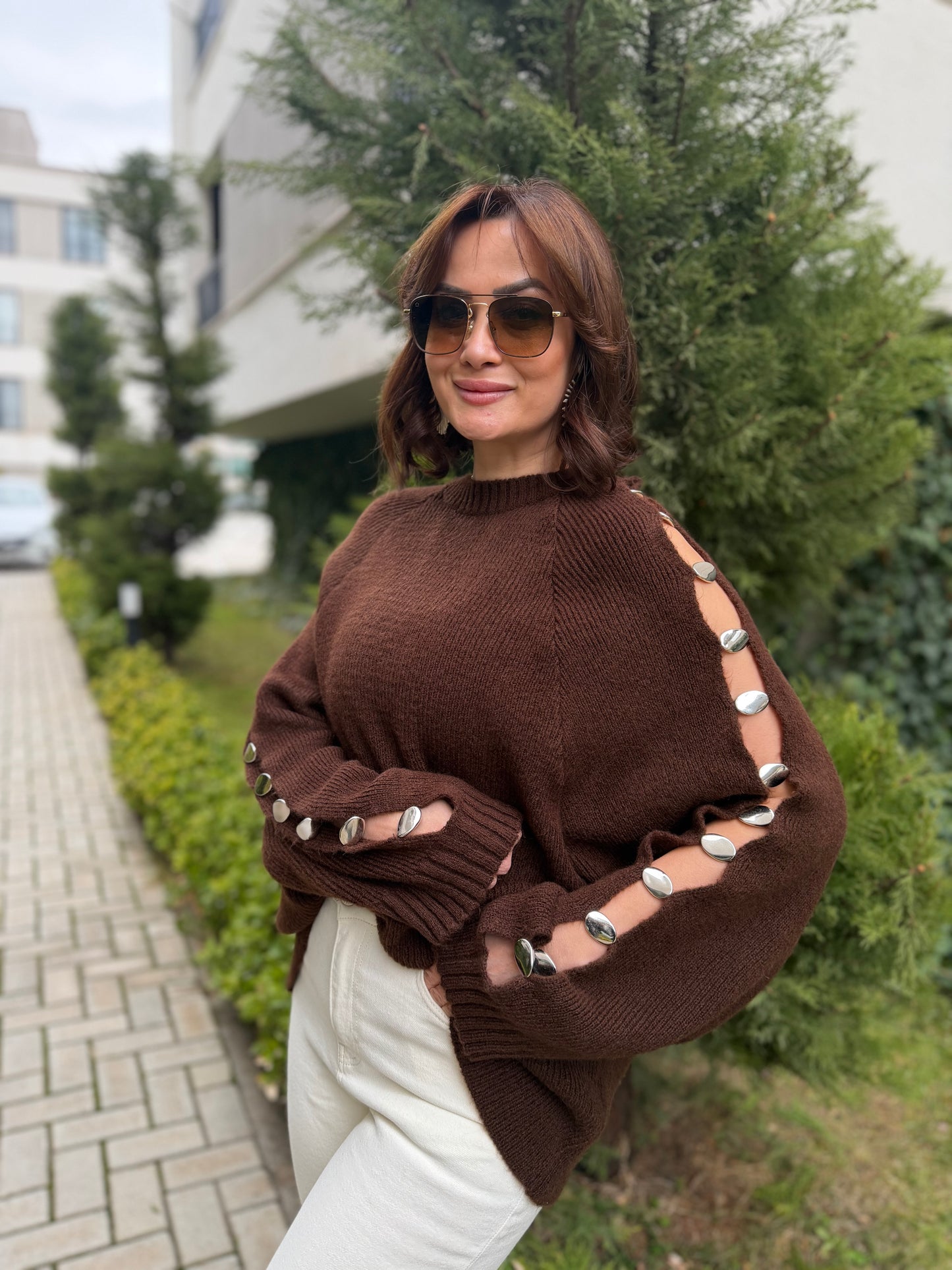 Beky Kahverengi Kaşmir Droplu Kazak