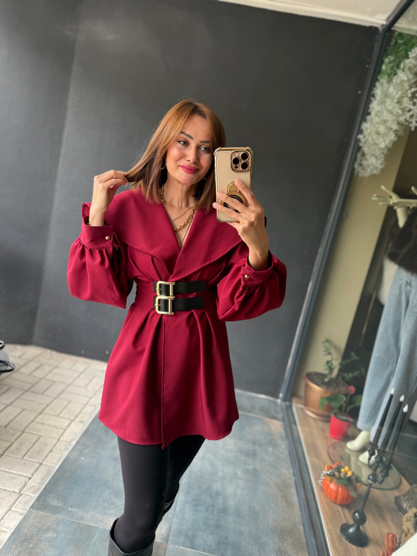 Şamda Bordo Şal Yaka Ceket