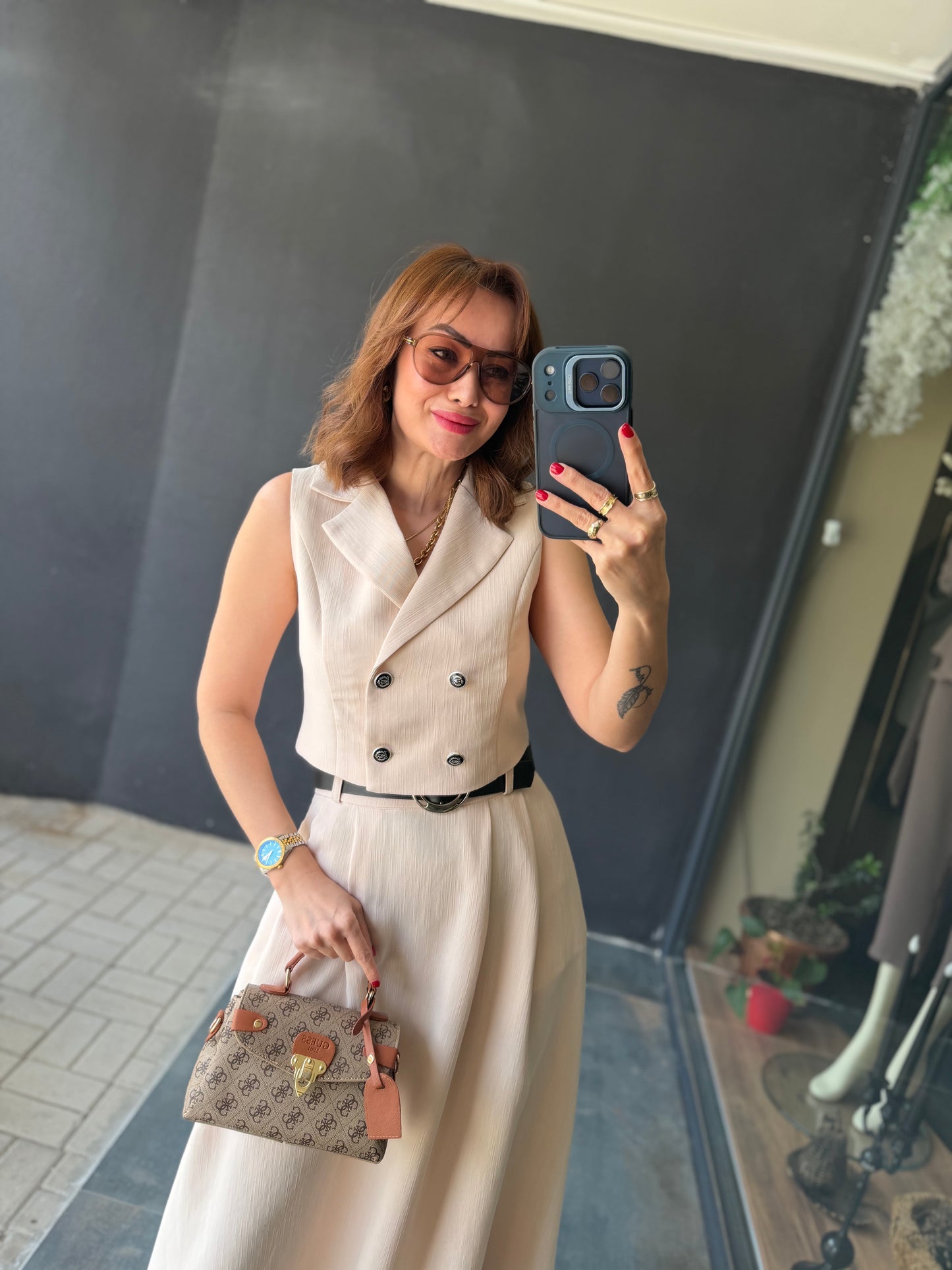 Parasidas Bej Etek & Yelek Takım