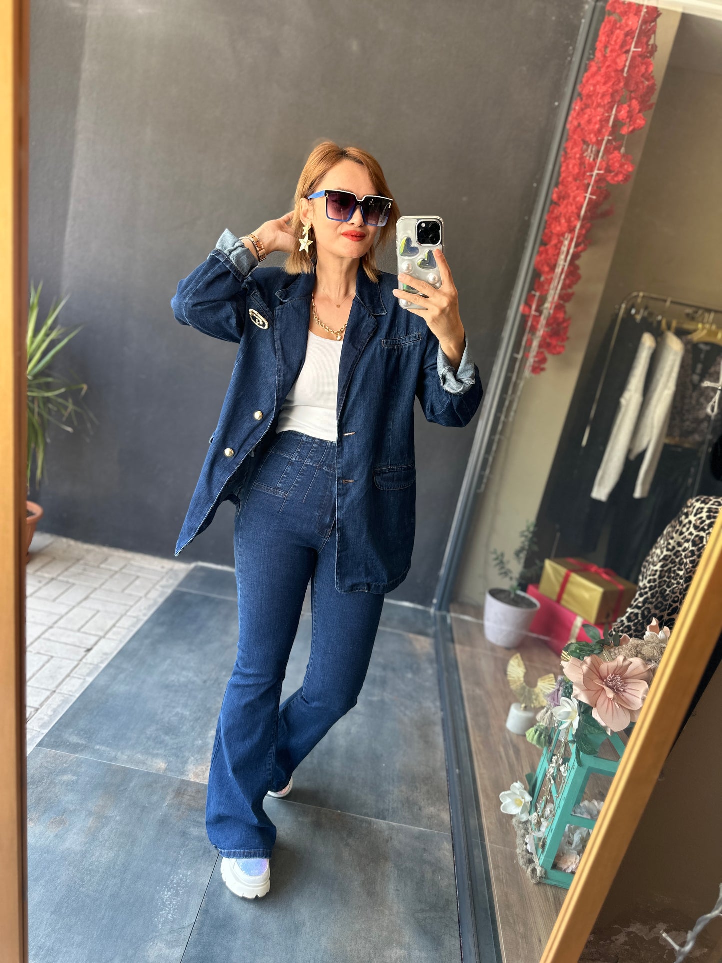 Riva Broşlu Blazer Jean Takım