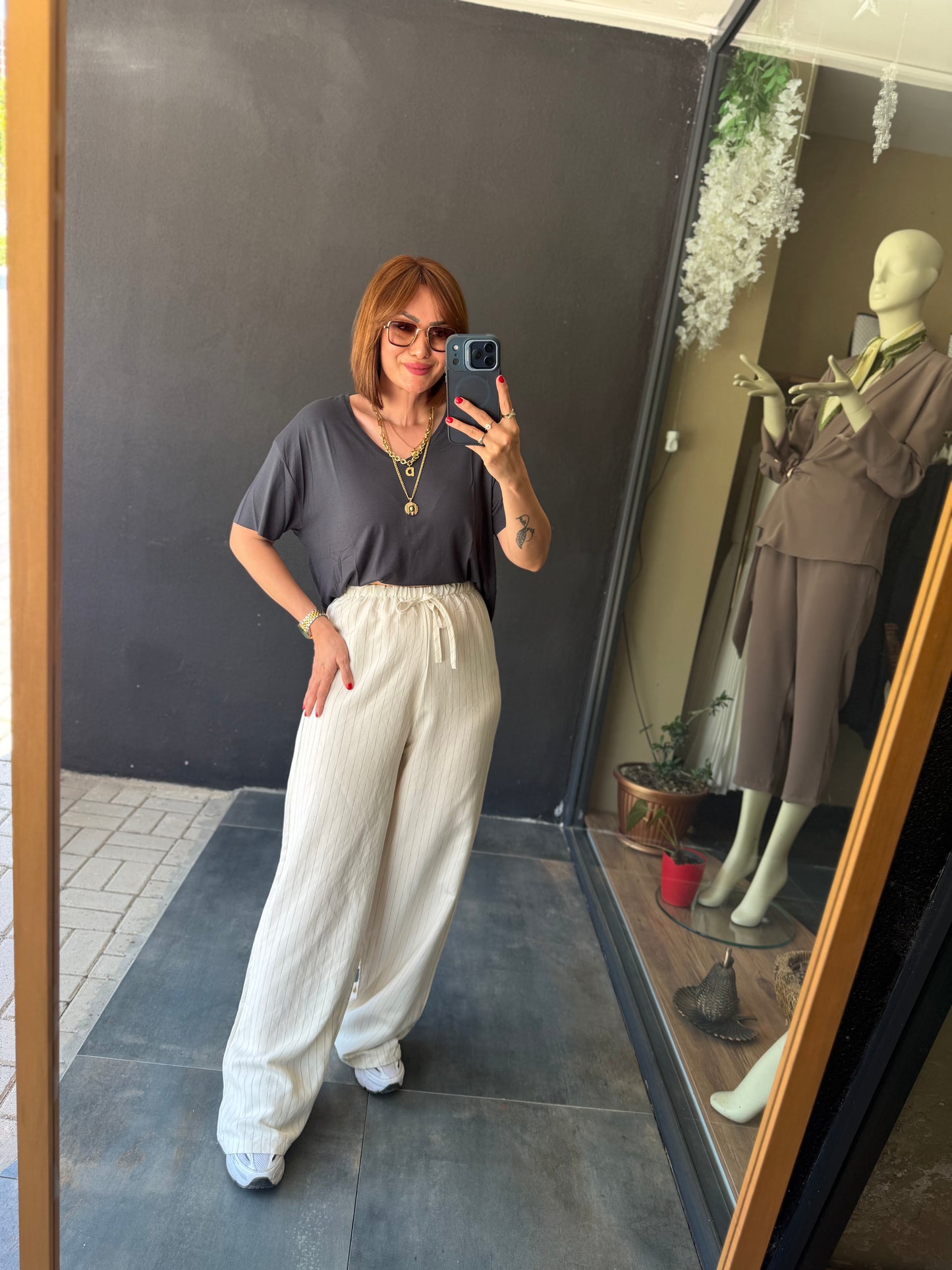 Çizgili Tensel Pantolon & Tshirt Kombin
