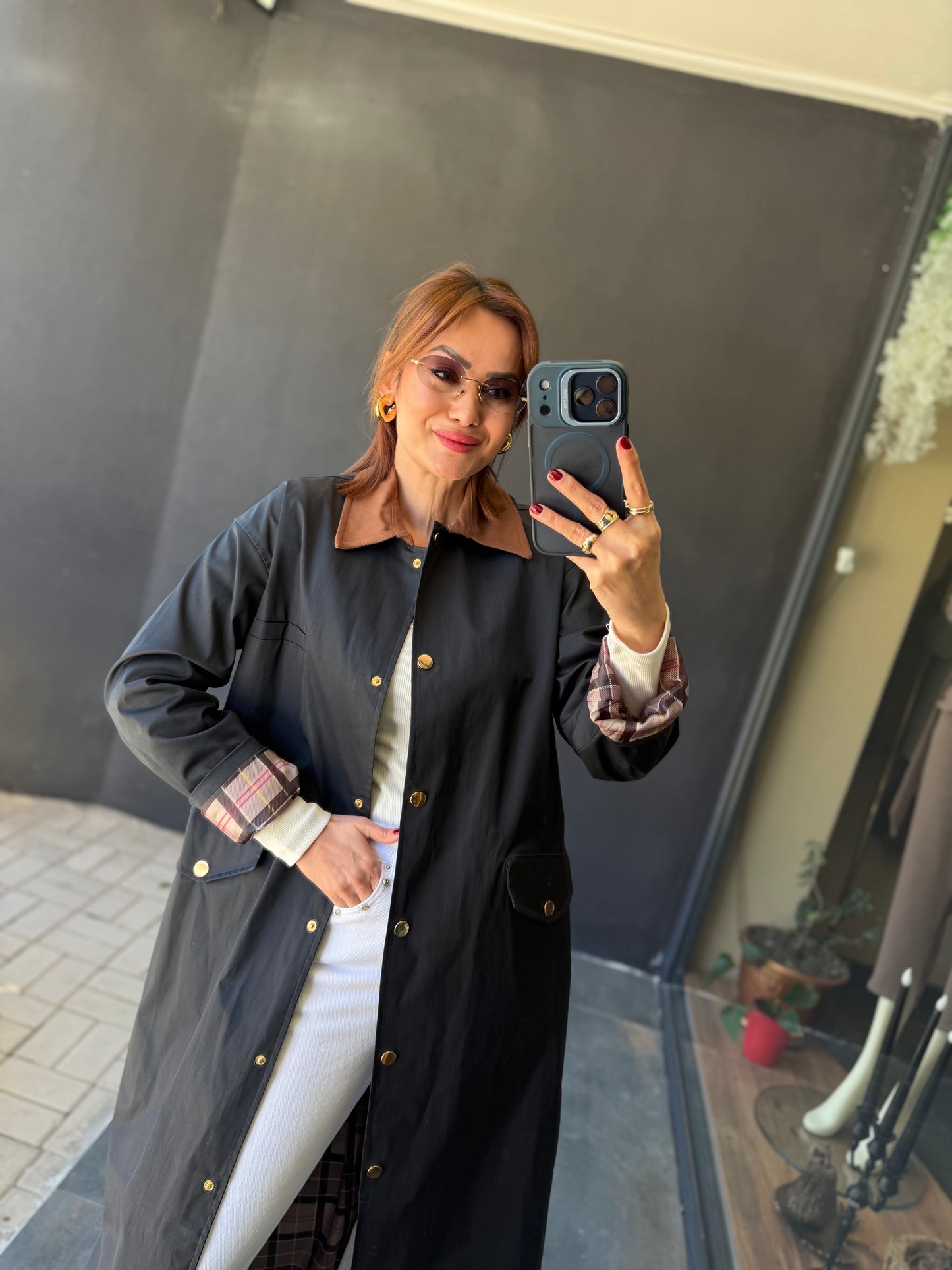 Mesli Lacivert Su Geçirmez Trenchcoat