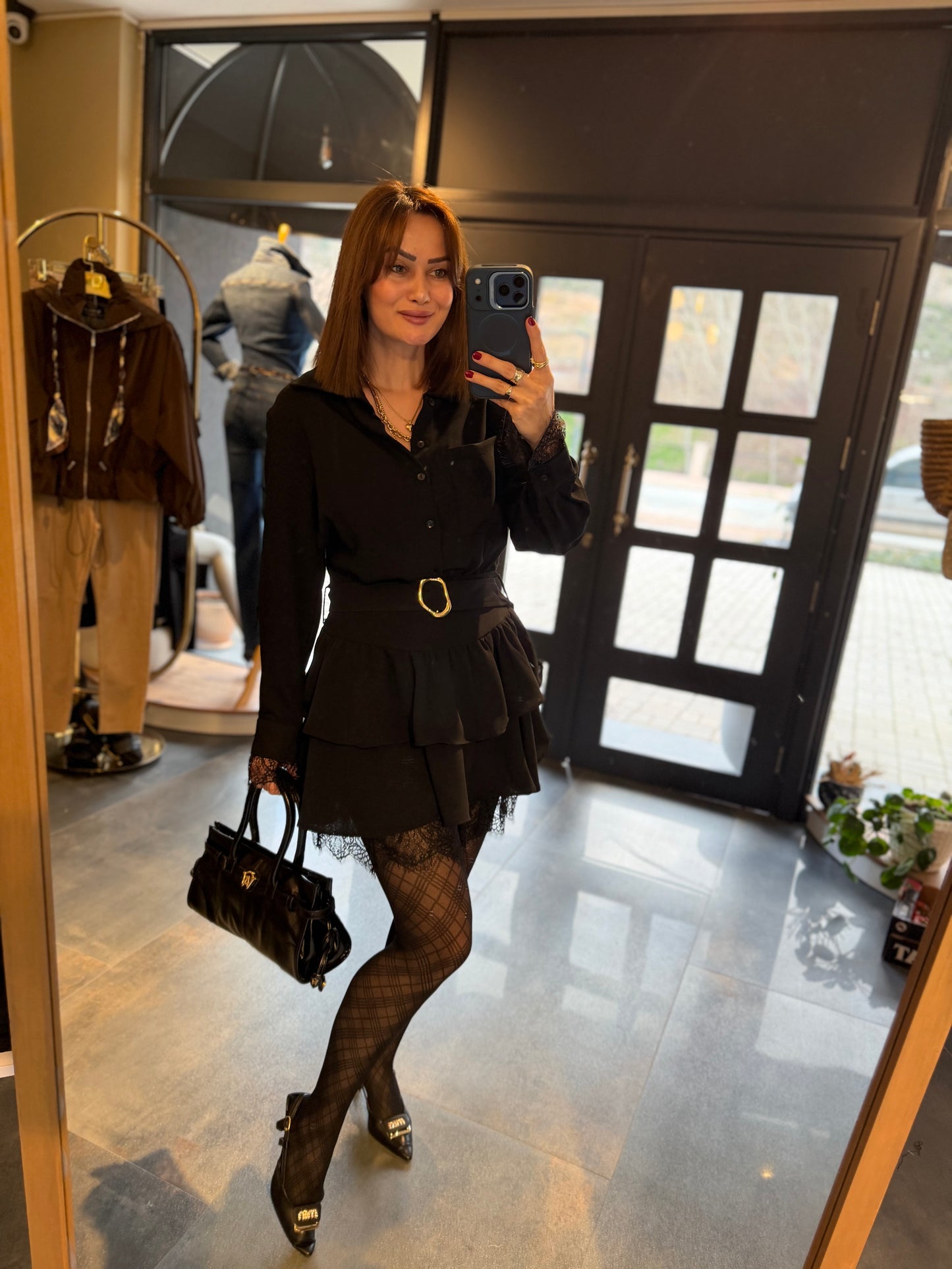 Angeles Siyah Dantel Detaylı Elbise