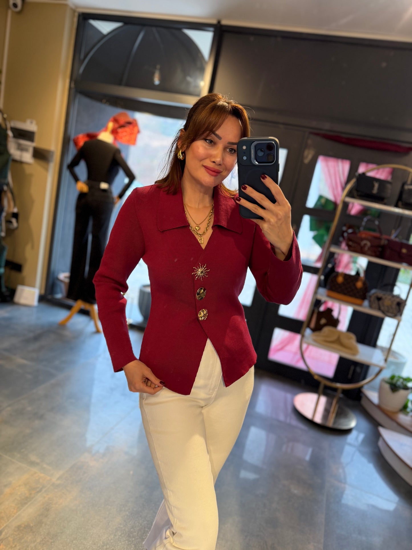 Given Bordo Çelik Örme Bluz